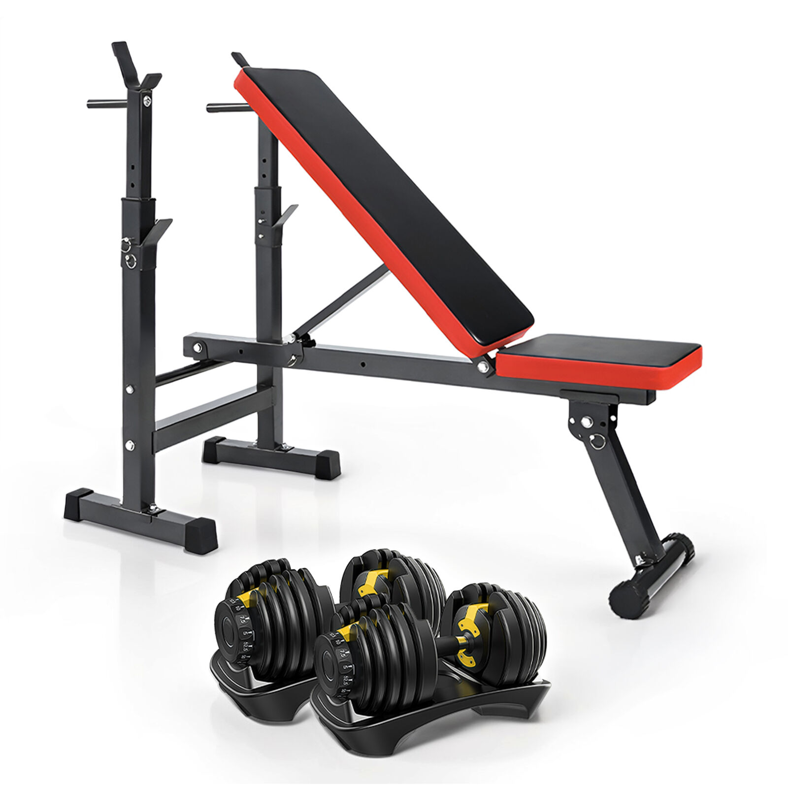 2x 24kg Adjustable Dumbbell Set (Yellow) with Weight Bench