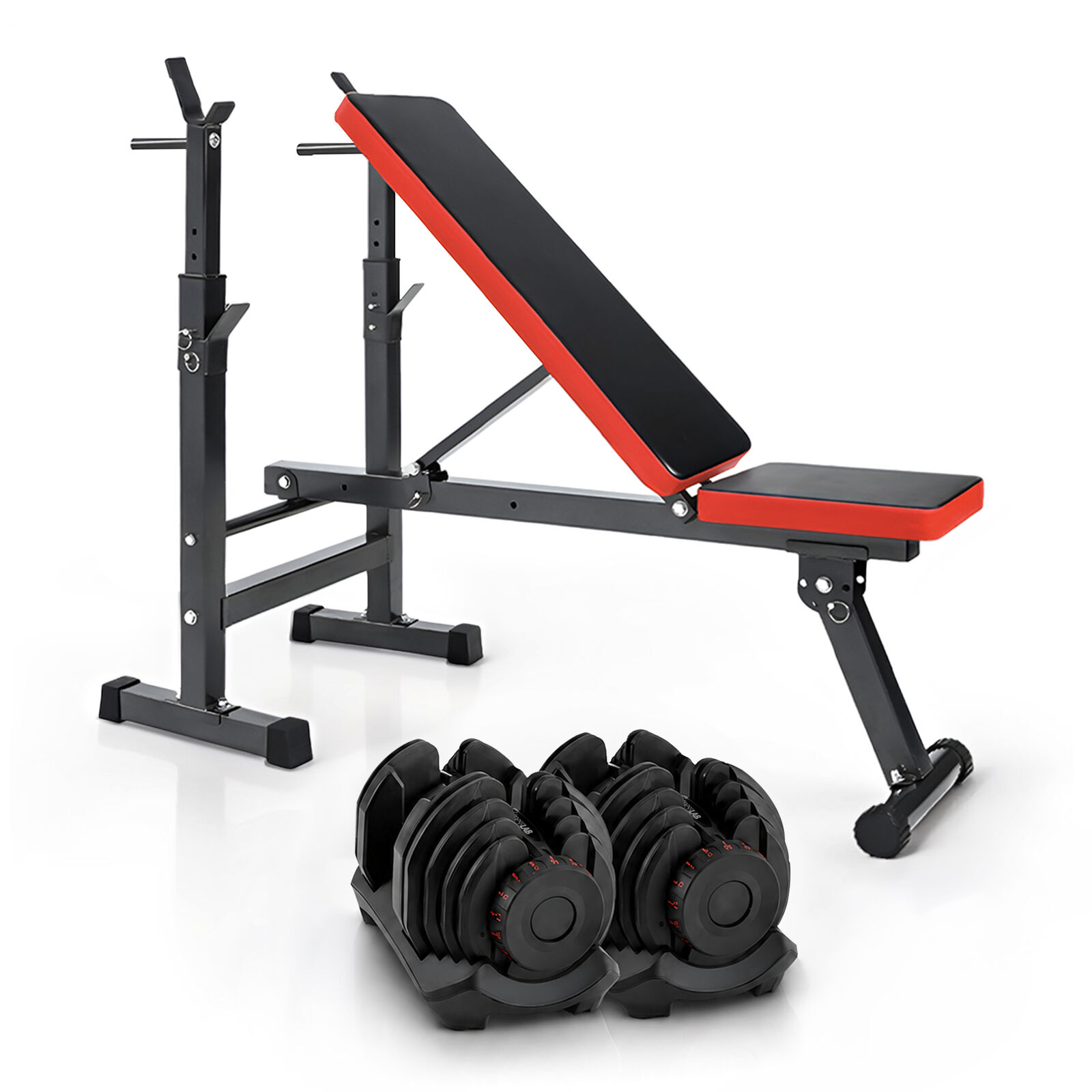 2x 40kg Adjustable Dumbbell Set (Black) with Weight Bench