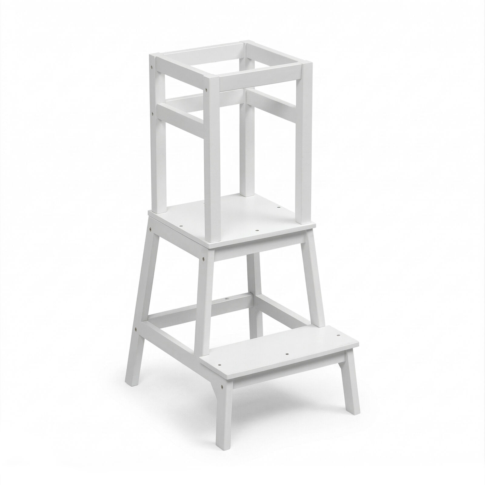 Kitchen Step Stool for Kids with Safety Rail for 18+ Months, Wooden Montessori Learning Tower for Toddlers, Stable Base & Step Ladder (White)