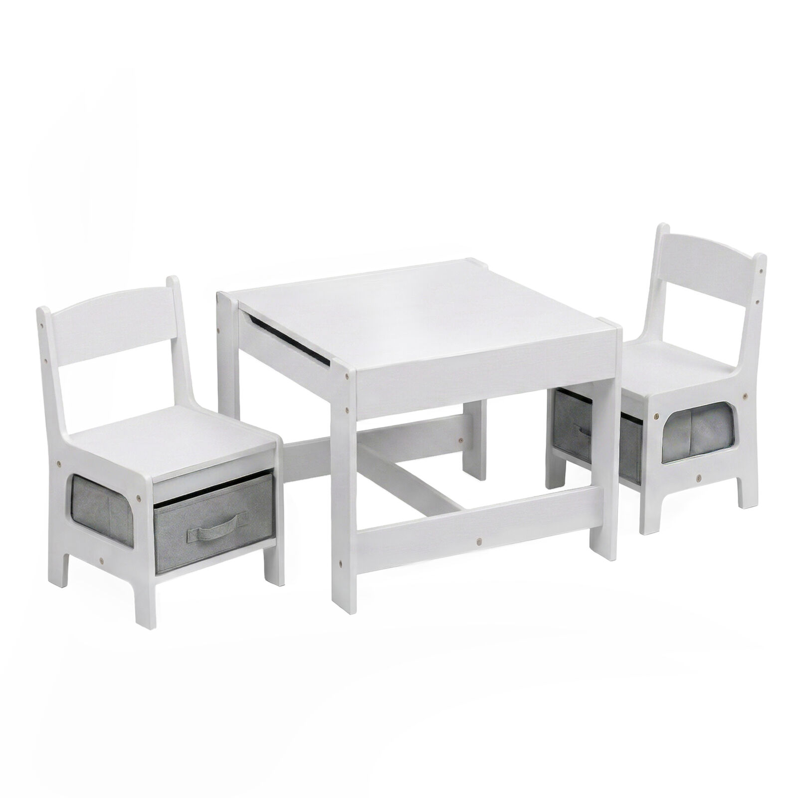 Kids Activity Table & Chair Set, 4-in-1 Wooden Sensory White 3-Pcs Child/Toddler Indoor Play w/ Chalkboard Drawing Desk & Toys Storage Box