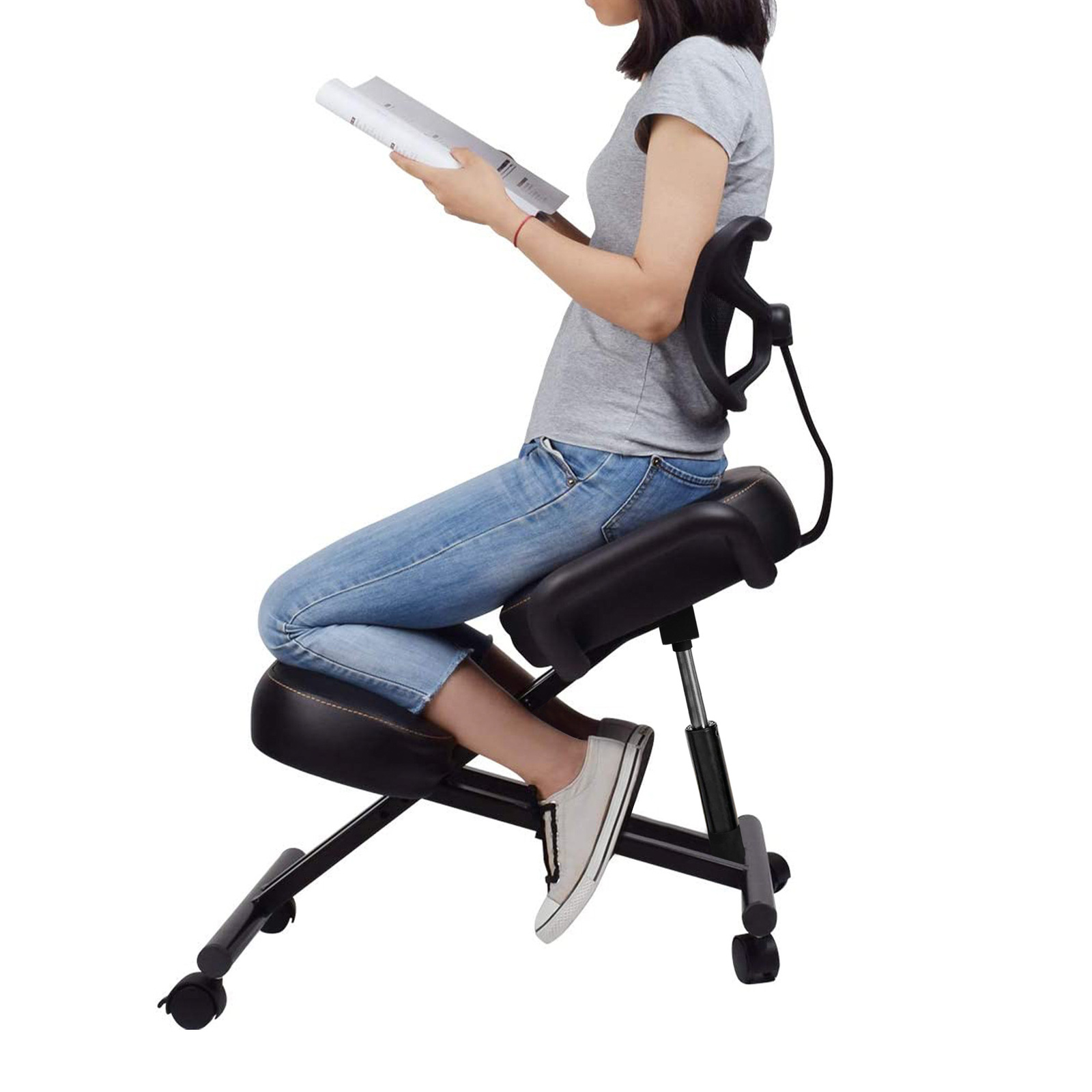 Ergonomic Kneeling Chair Adjustable Stool Kneeling Pad For Back Posture with Backrest