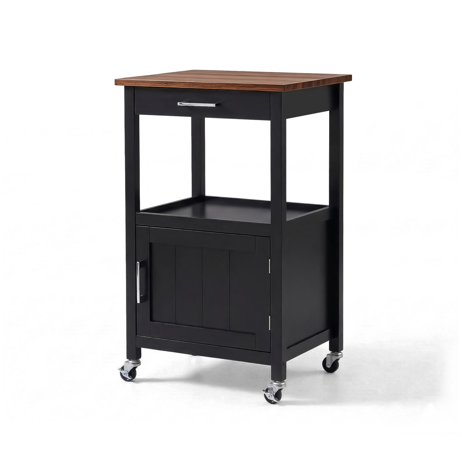 Black Rolling Kitchen Island Trolley | Space-Saving Mobile Cart | Storage Drawer, Cabinet, Side Hooks & Wheels for Kitchen & Dining