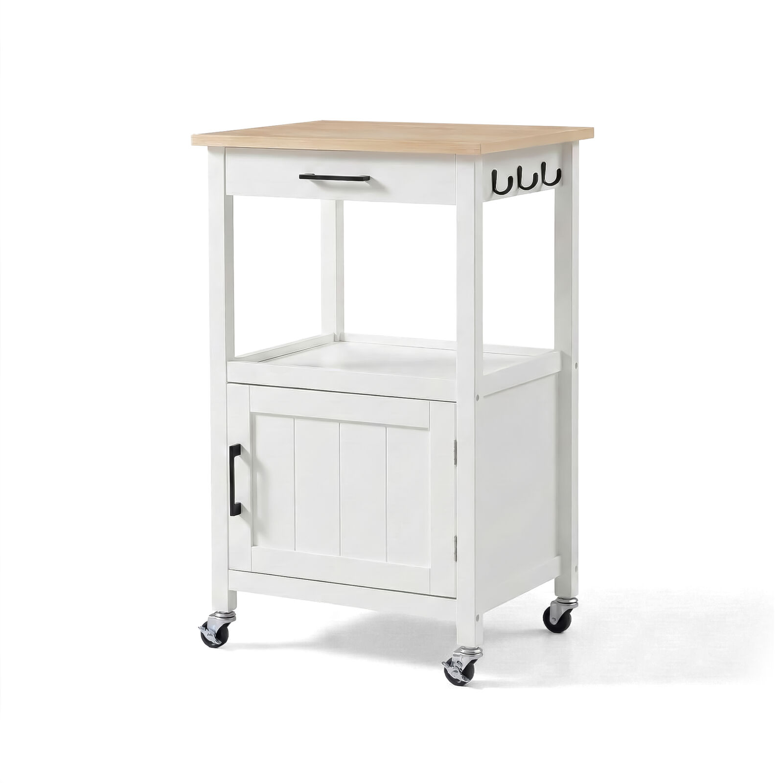 White Rolling Kitchen Island Trolley | Space-Saving Mobile Cart | Storage Drawer, Cabinet, Side Hooks & Wheels for Kitchen & Dining