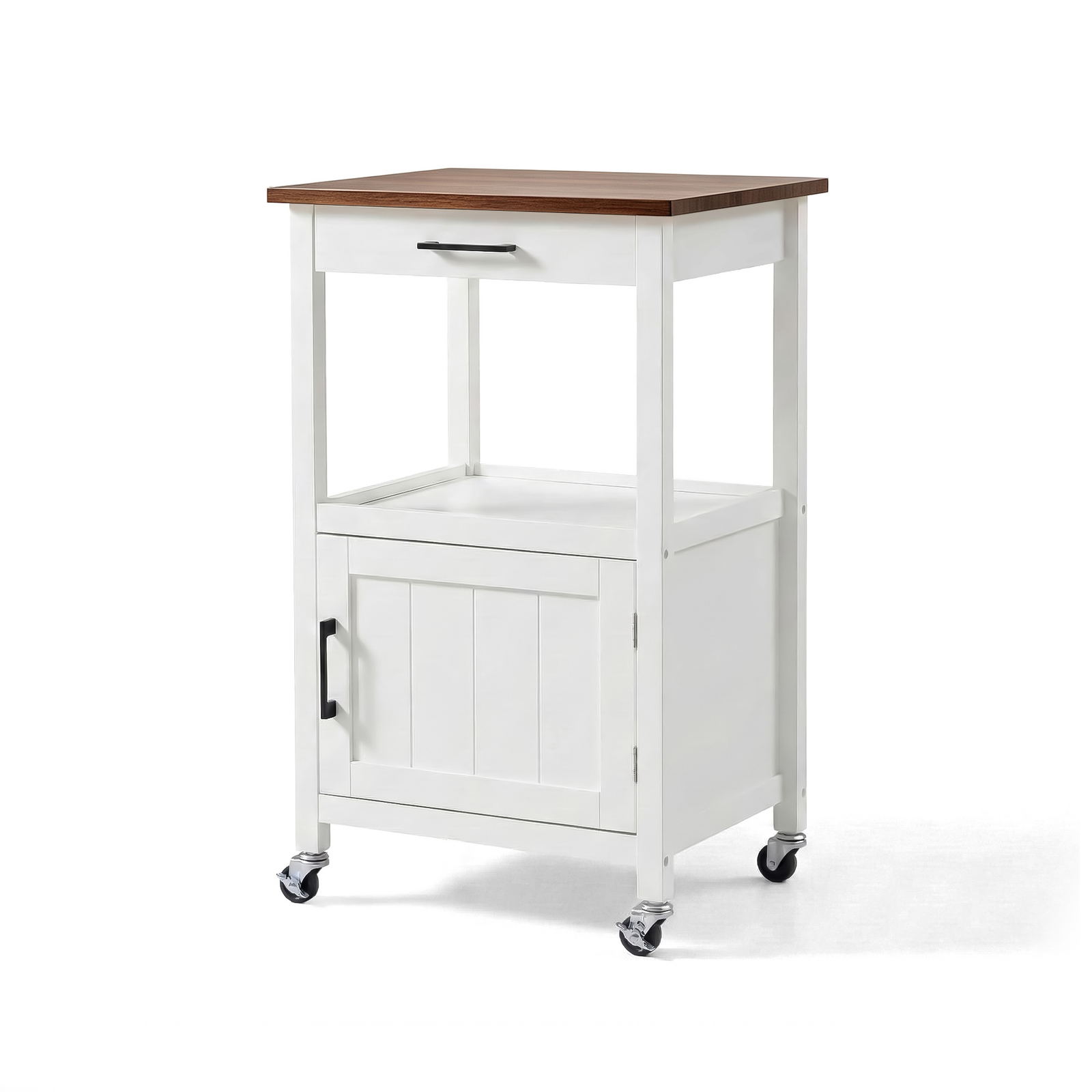 White Rolling Kitchen Island Trolley | Space-Saving Mobile Cart | Storage Drawer, Cabinet, Side Hooks & Wheels for Kitchen & Dining
