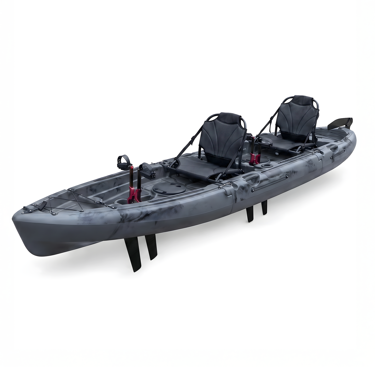 Tandem 3pc Modular Fin Drive Pedal Fishing Kayak 4.1m for Saltwater & Freshwater - Grey
