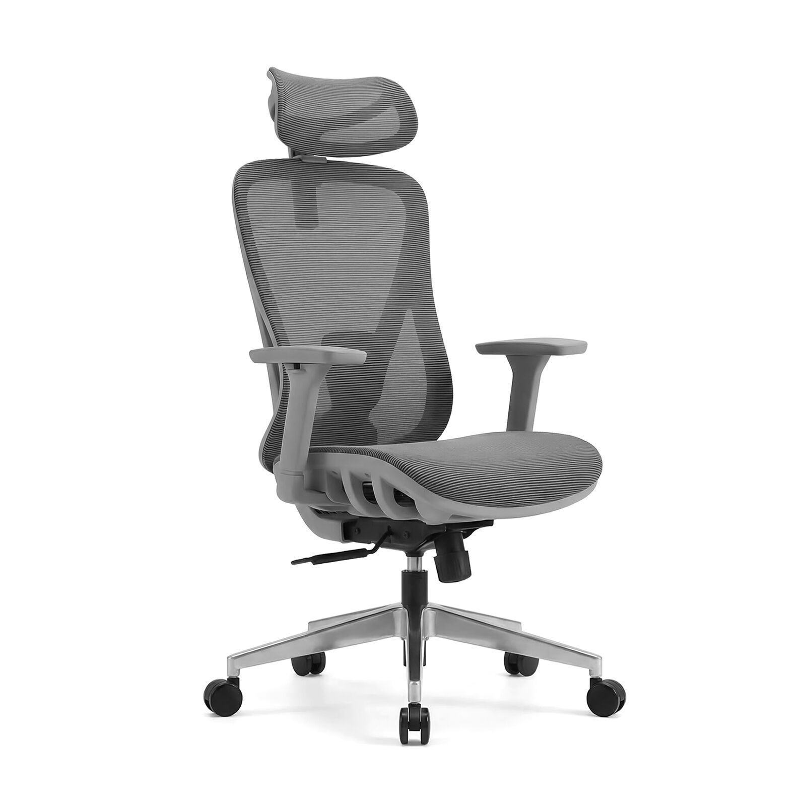 Grey Ergonomic Office Chair | Adjustable 3D Headrest & Lumbar Support | Mesh Back & Padded Seat | 3D Armrests & Sturdy Metal Base