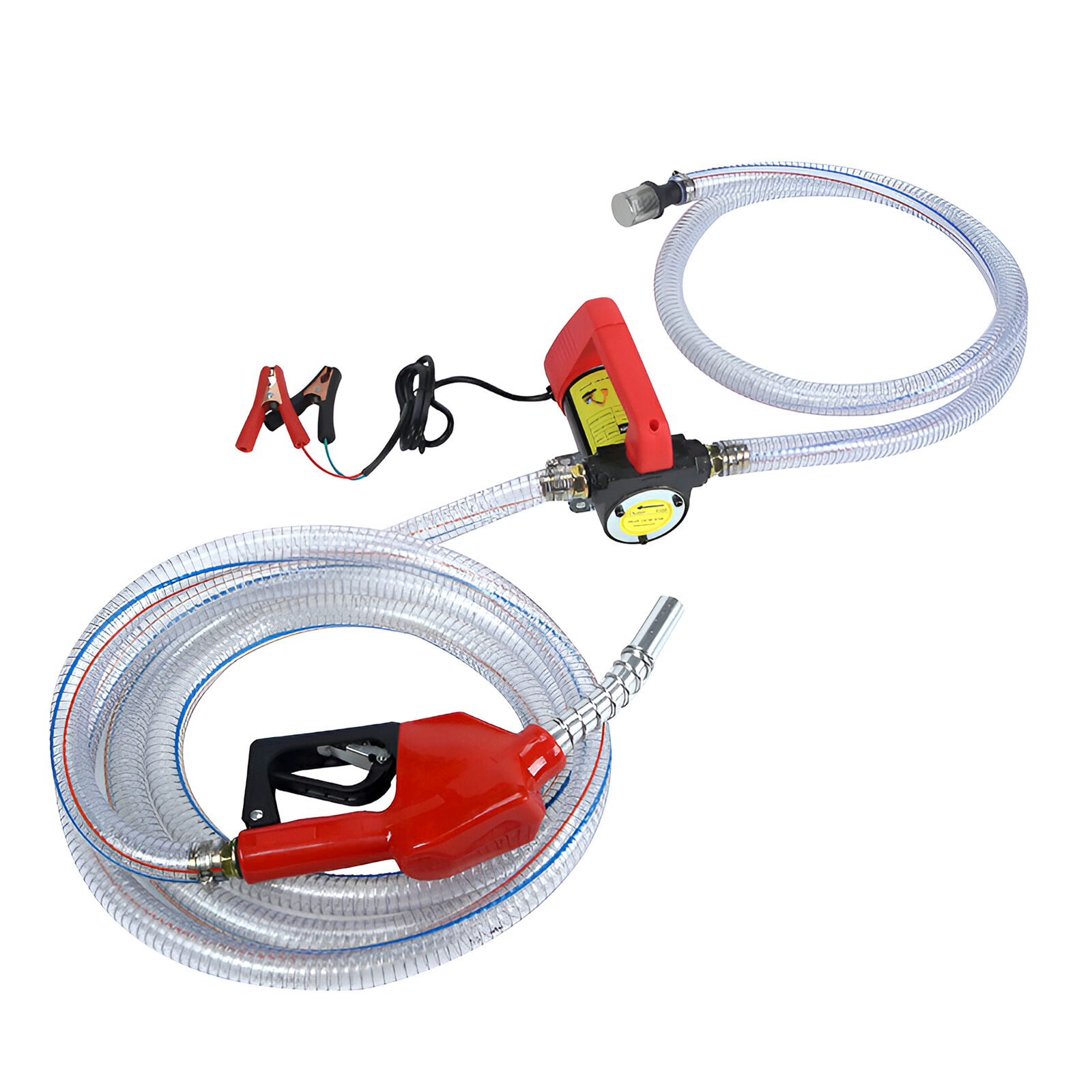 12V Fuel Transfer Pump Kit Electric Diesel Kerosene Pump with Nozzle, Steel-Wire Hoses & Battery Clips for Cars, Trucks, Boats & Equipment