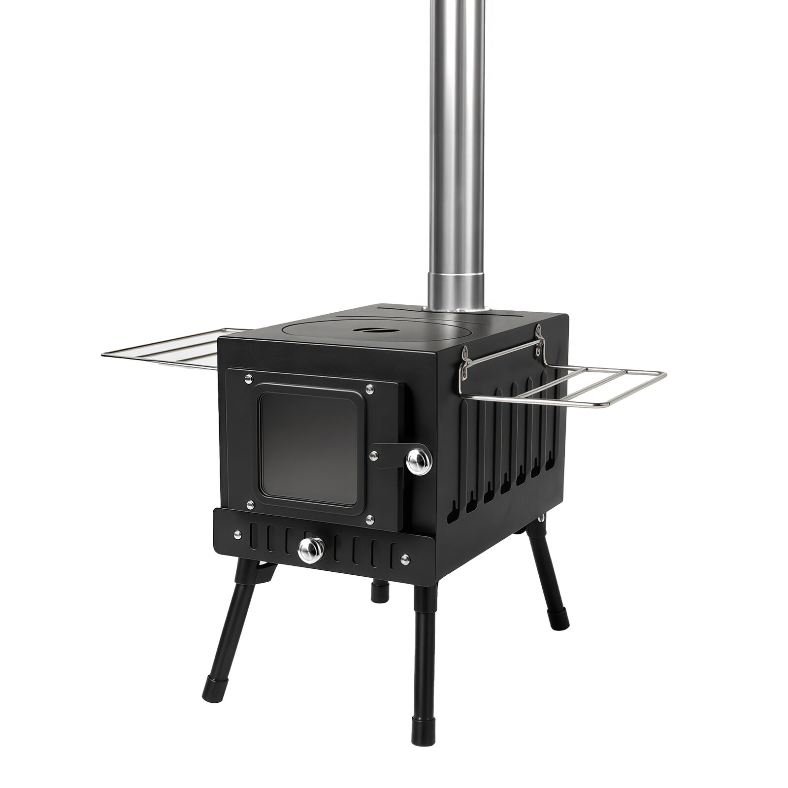 Portable Outdoor Carbon Steel Tent Heating Stove  Fire Wood Heater Camping Cooking BBQ Charcoal Burning Stove w/ Chimney Pipe