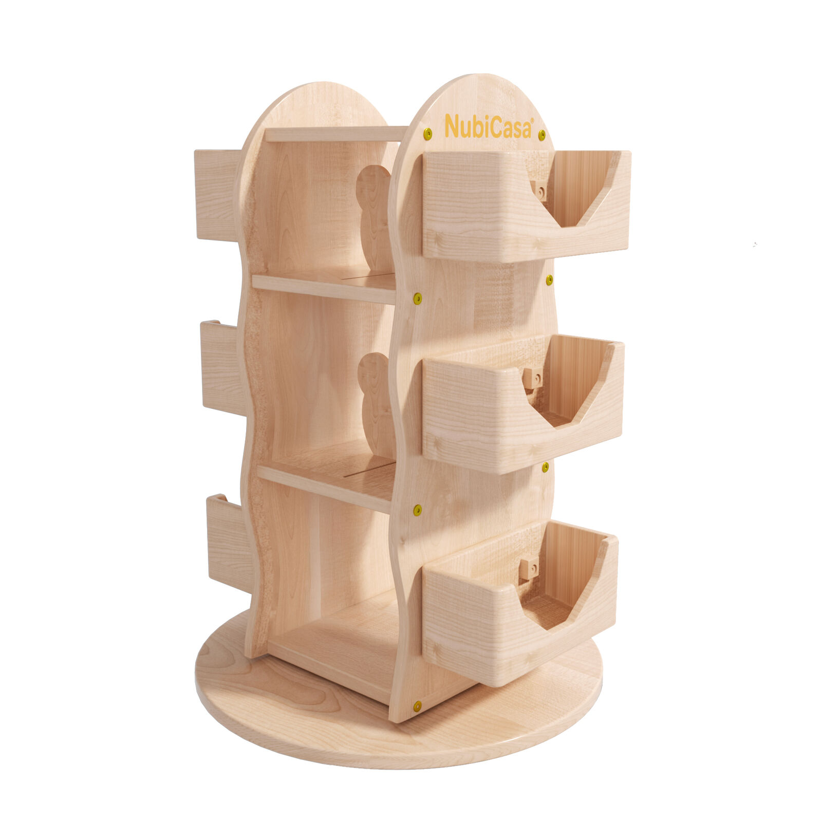 Rotating Solid Rubber Wood Bookshelf & Toy Organizer, Revolving 3 Tier Kids Bookcase w/ Child-Safe Design for Playrooms, Nurseries, Bedrooms