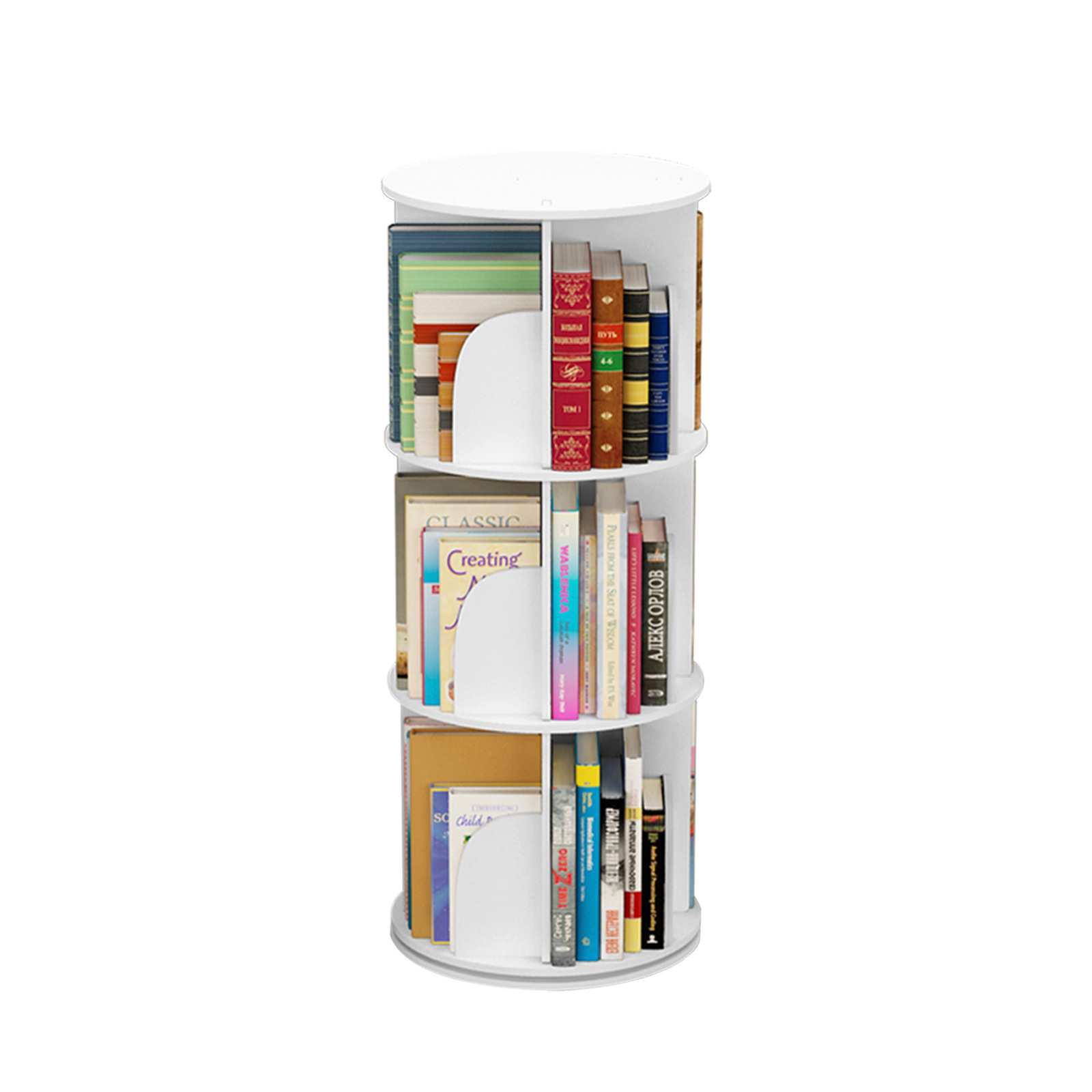 3-Tier Rotating Book Storage Shelf Bookcase Rotating Display Stand White Bookshelf 98cm
