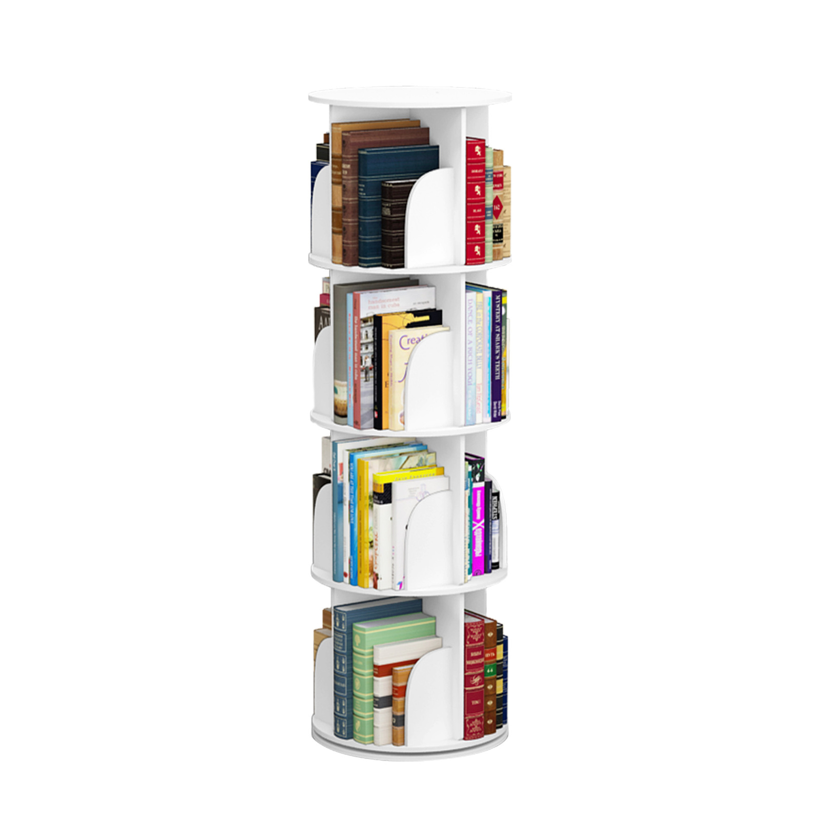 4-Tier Rotating Book Storage Shelf Bookcase Rotating Display Stand White Bookshelf 130cm