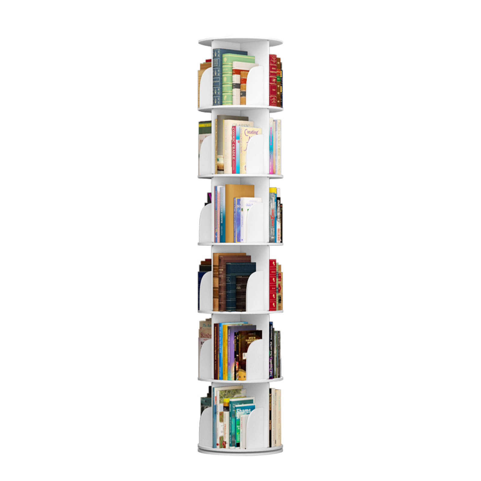 5-Tier Rotating Book Storage Shelf Bookcase Rotating Display Stand White Bookshelf 160cm