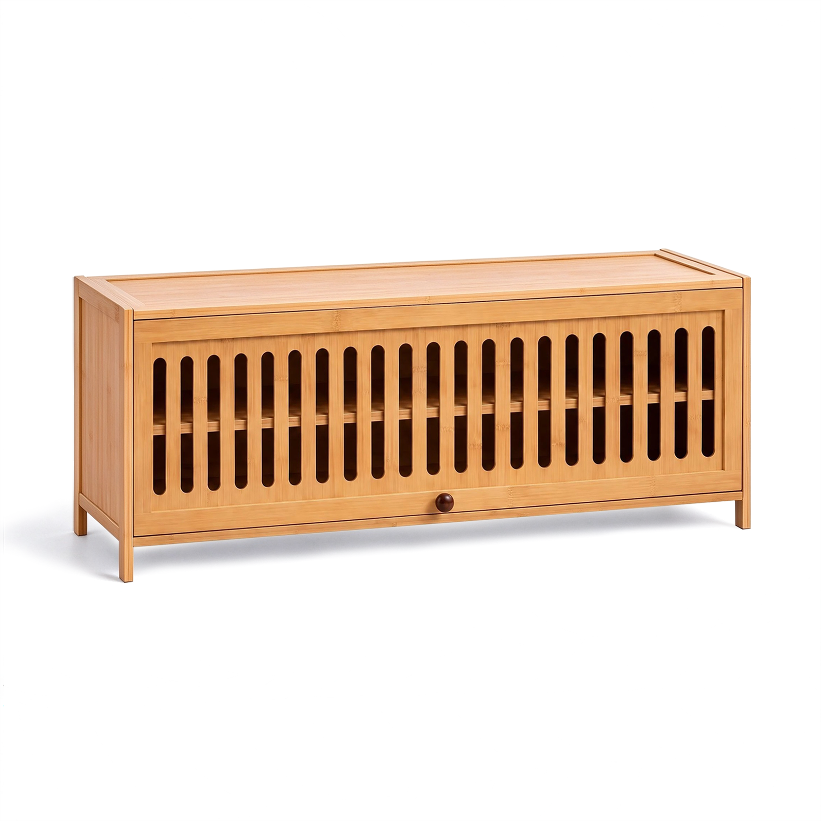 Bamboo Shoe Cabinet Bench with Ventilated Flip-Door, 3-Tier Shoe Storage w/ Adjustable Shelf