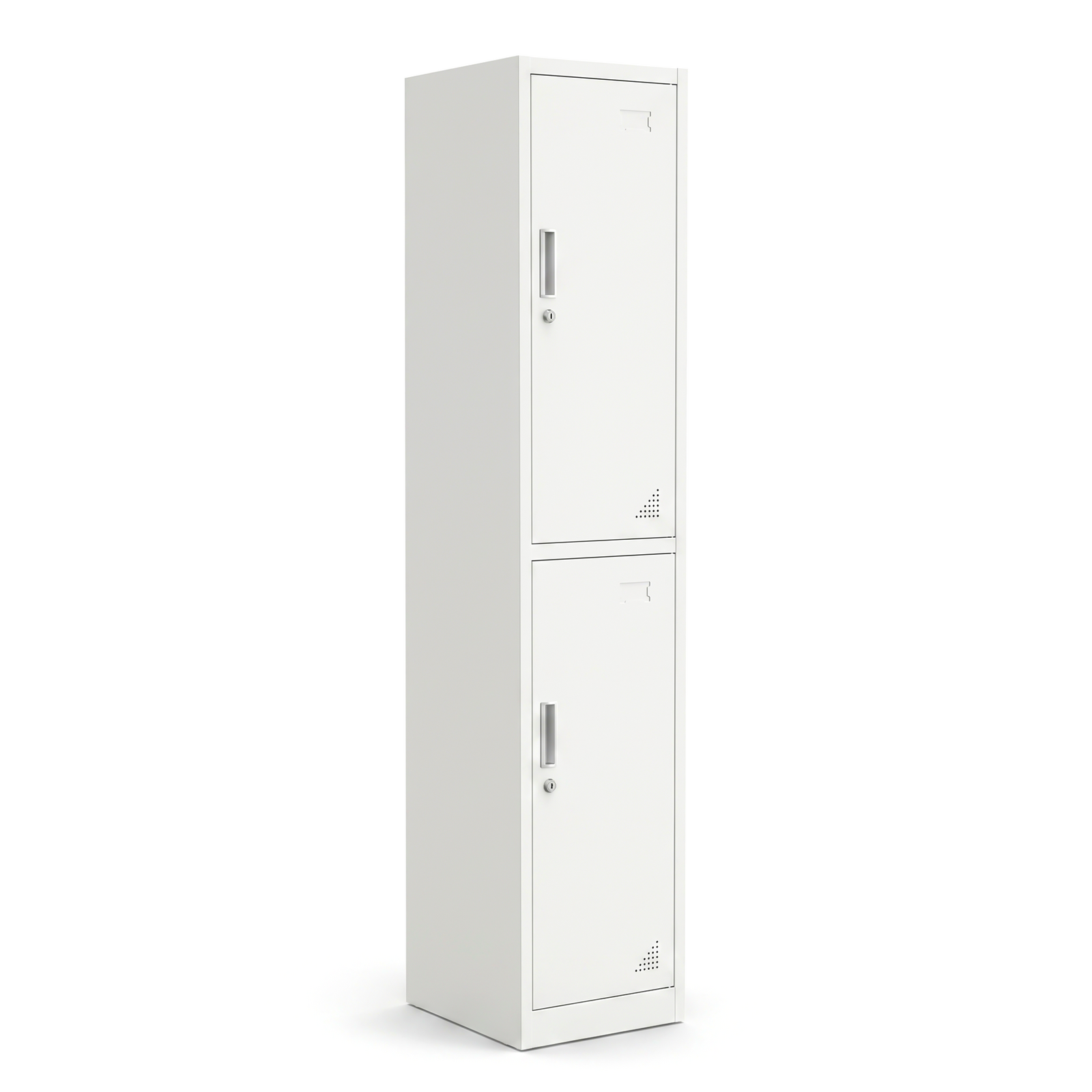 Steel Storage Locker, Industrial 2-Door Cabinet, Matte White Wardrobe With Internal Mirror & Lock, Organiser Cupboard for Gym Garage Office