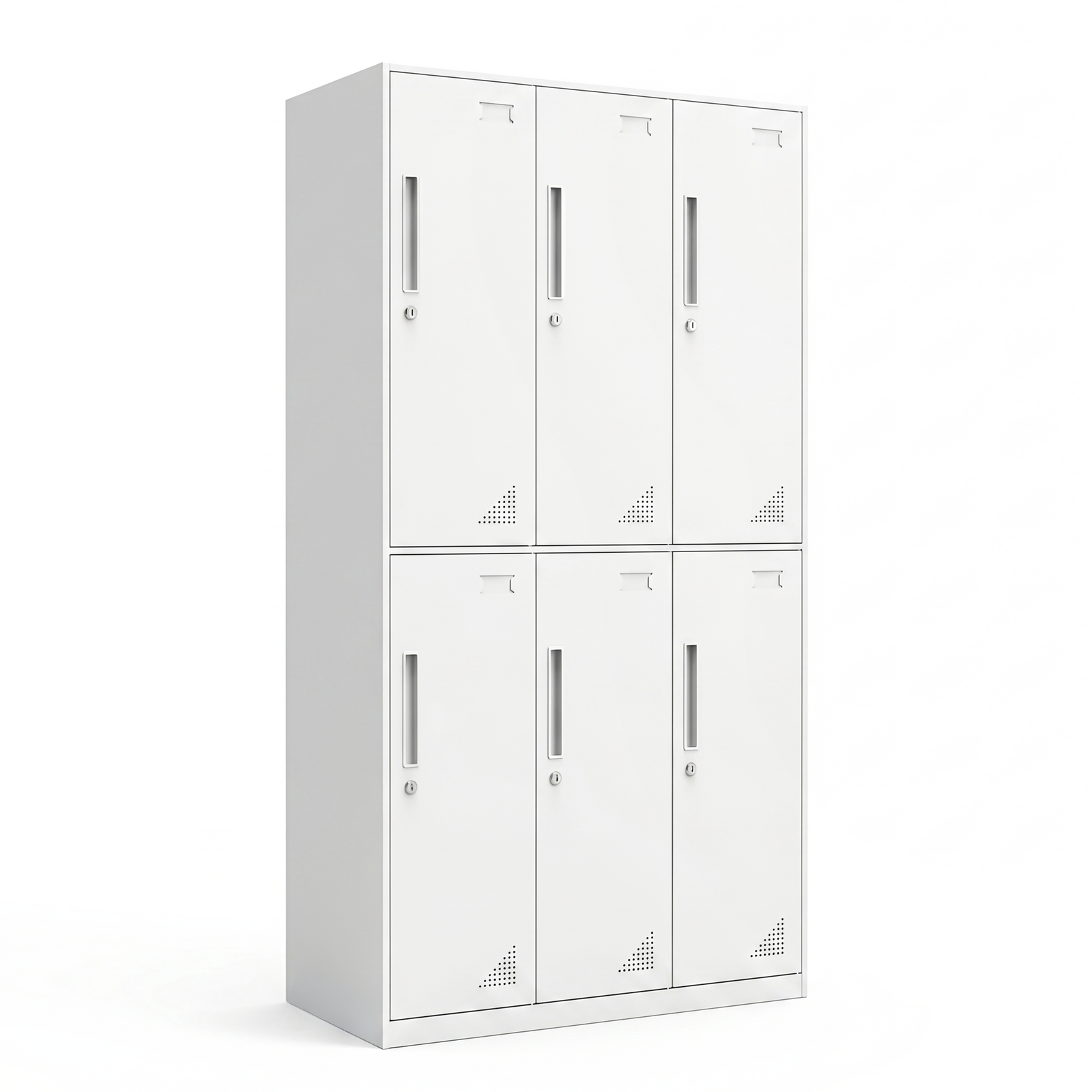 Steel Storage Locker, Industrial 6 Door Cabinet, Matte White Wardrobe With Internal Mirror & Lock, Organiser Cupboard for Gym Garage Office