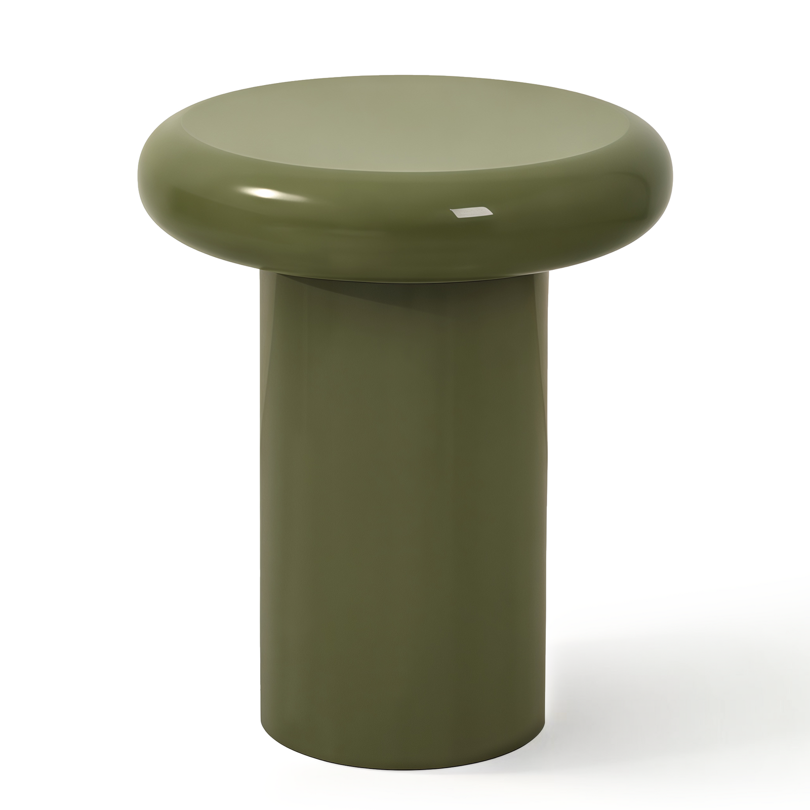 Olive Green Side Table, 46cm Round Glossy Finish, Modern Sofa & Bedside End Table, 55cm(H)