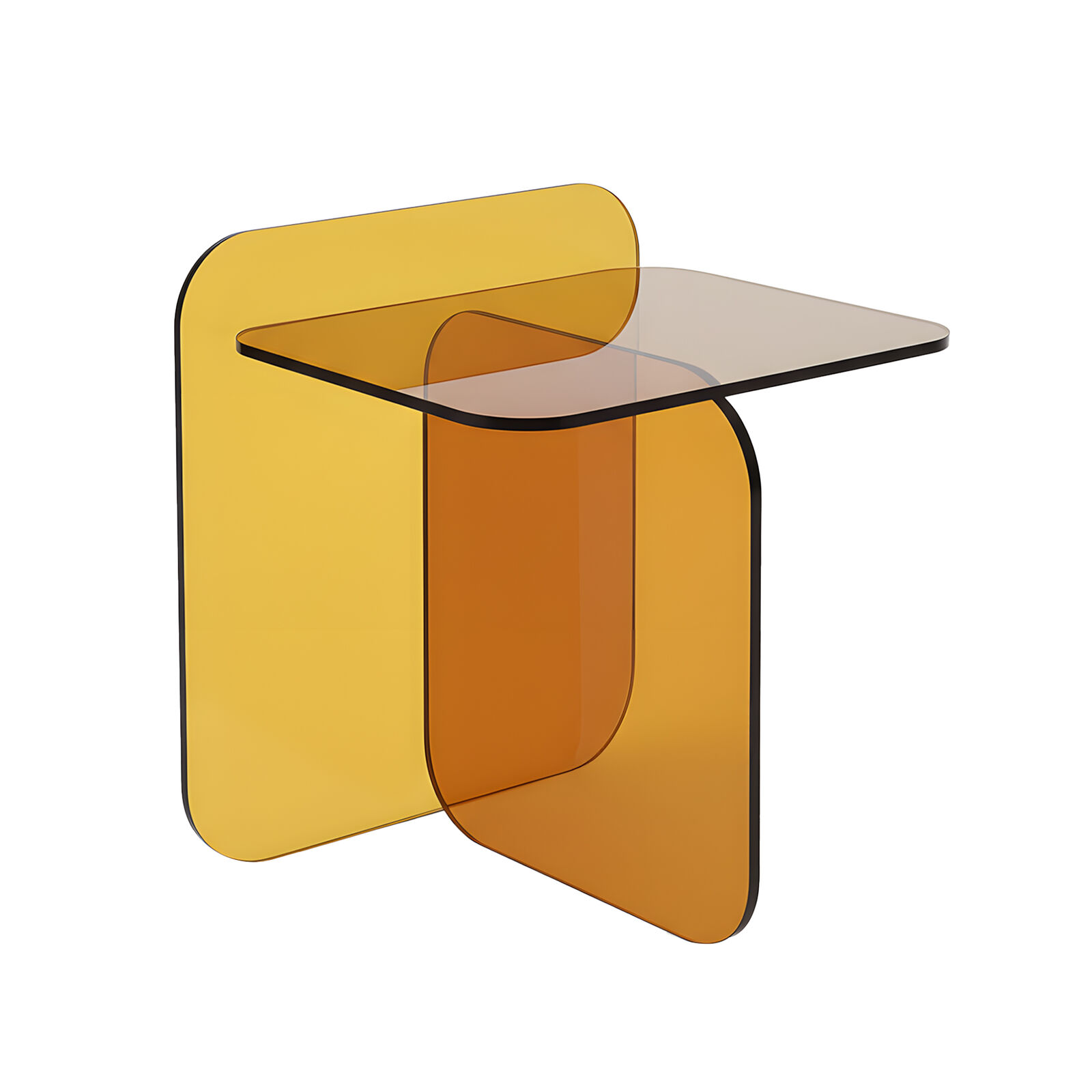 Curved Edge Acrylic Bedside Table, Modern Transparent Brown Accent Table, Nightstand, Durable Coffee Table, End Table w/ Rounded Square Top