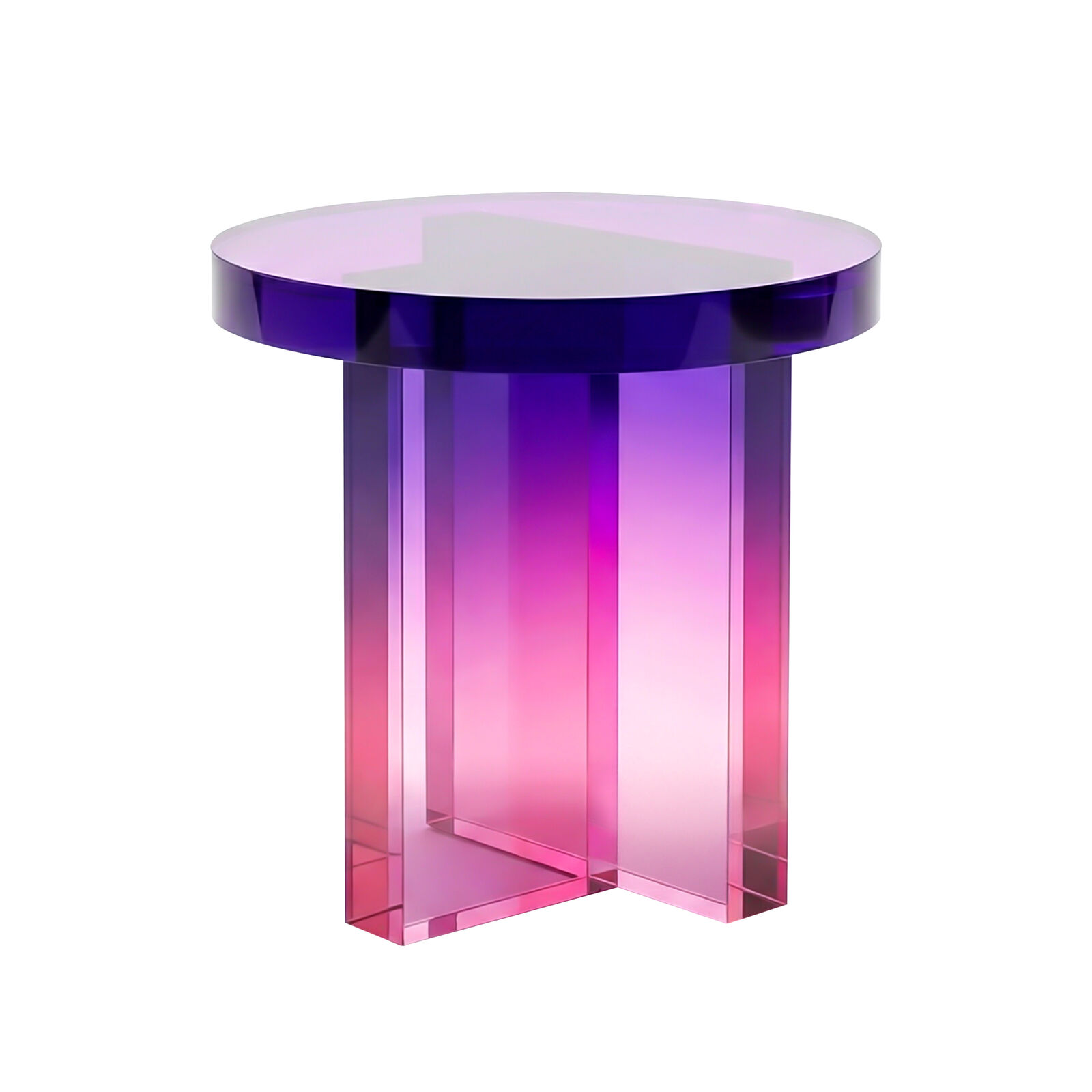 Purple Pink Round Acrylic Side Table,Modern Nightstand End Table, Elegant Minimalist Transparent Accent Table, Lightweight Coffee Table