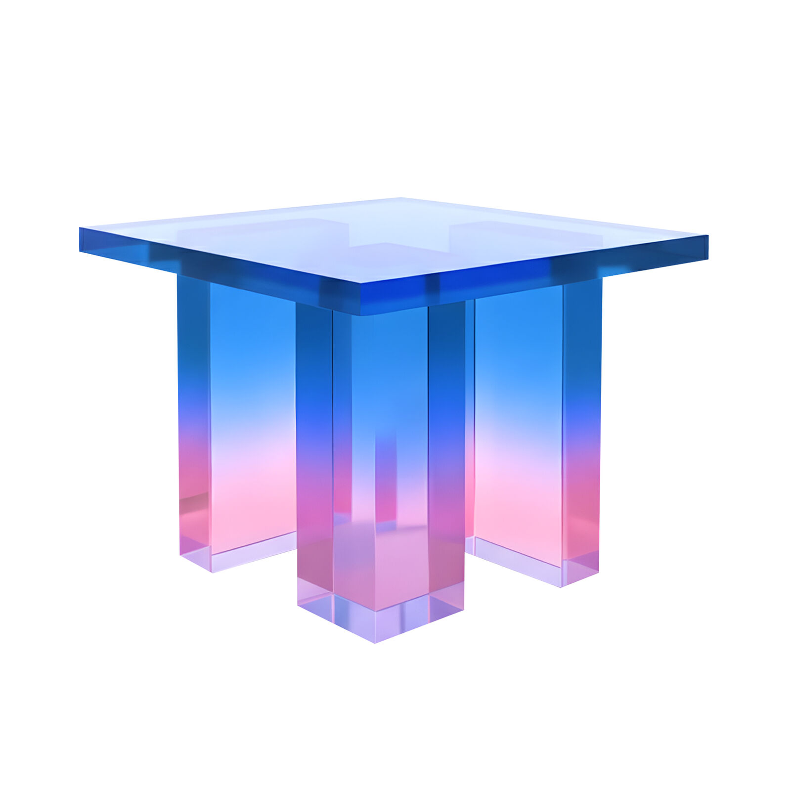 Blue Pink Square Acrylic Side Table,Modern Nightstand End Table, Elegant Minimalist Transparent Accent Table, Lightweight Coffee Table
