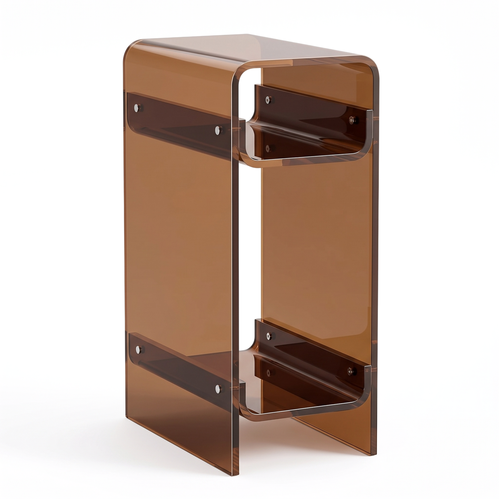 Brown Acrylic Narrow Side Table | Slim End Table with Magazine Shelf, Toilet Paper Holder, Bathroom Storage Rack for Bedroom and Living Room