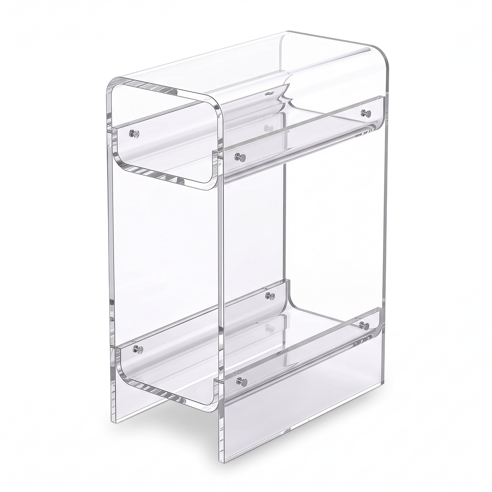 Clear Acrylic Narrow Side Table | Slim End Table with Magazine Shelf, Toilet Paper Holder, Bathroom Storage Rack for Bedroom and Living Room