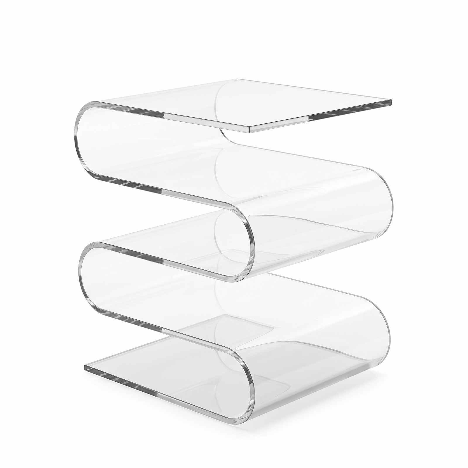 Clear Acrylic Side Table with Book Display Shelf Design | Modern Wave End Table & Magazine Rack for Living Room