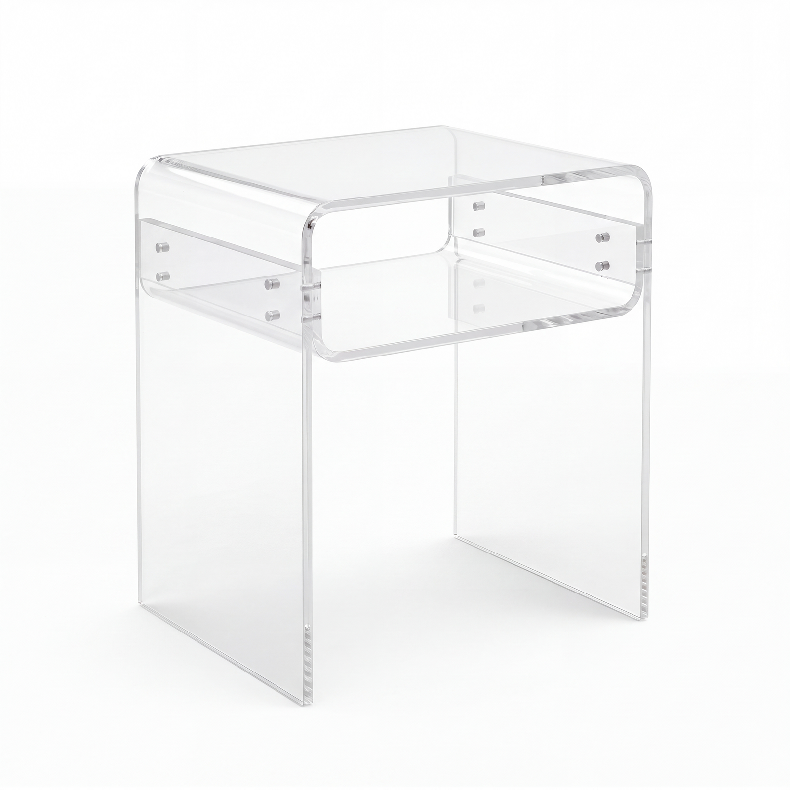 Modern Clear Acrylic Side Table, Contemporary Clear End Table for Bedroom or Living Room, Minimalist Nightstand with Open Shelf Design