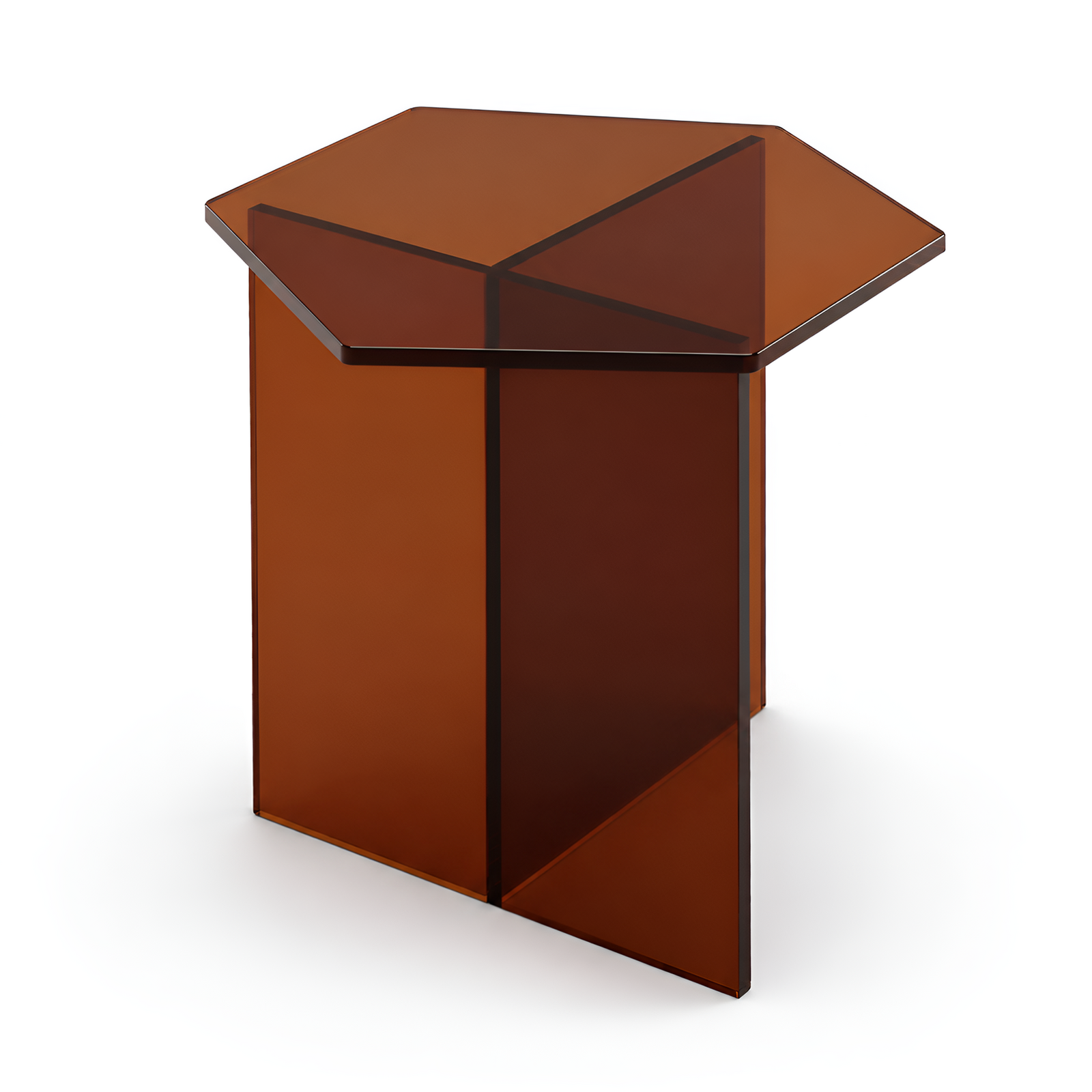 Geometric Acrylic Side Table 45x39x45cm, Modern Hexagon Bedside Coffee End Table, Brown