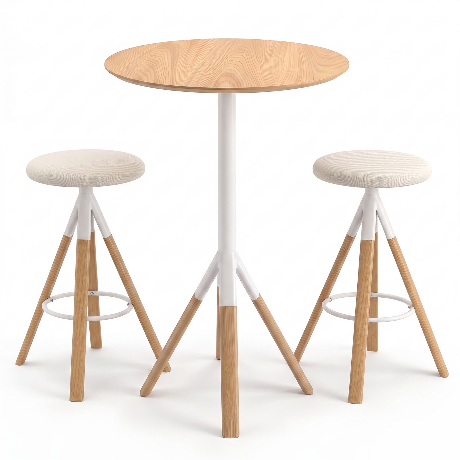 Modern Oak Veneer Bar Table Set with 2 Solid Oak Barstools, Counter Height Dining Set for Kitchen and Home (Also Sold Separately)