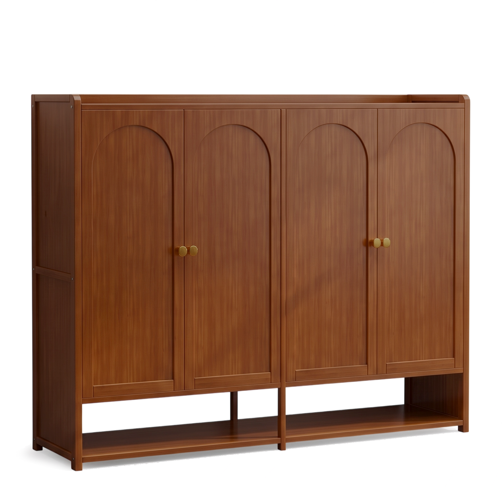 4-Door Bamboo Shoe Cabinet Storage, 8-Tier Shoe Rack w/ Adjustable Shelves, Arched Panel Doors