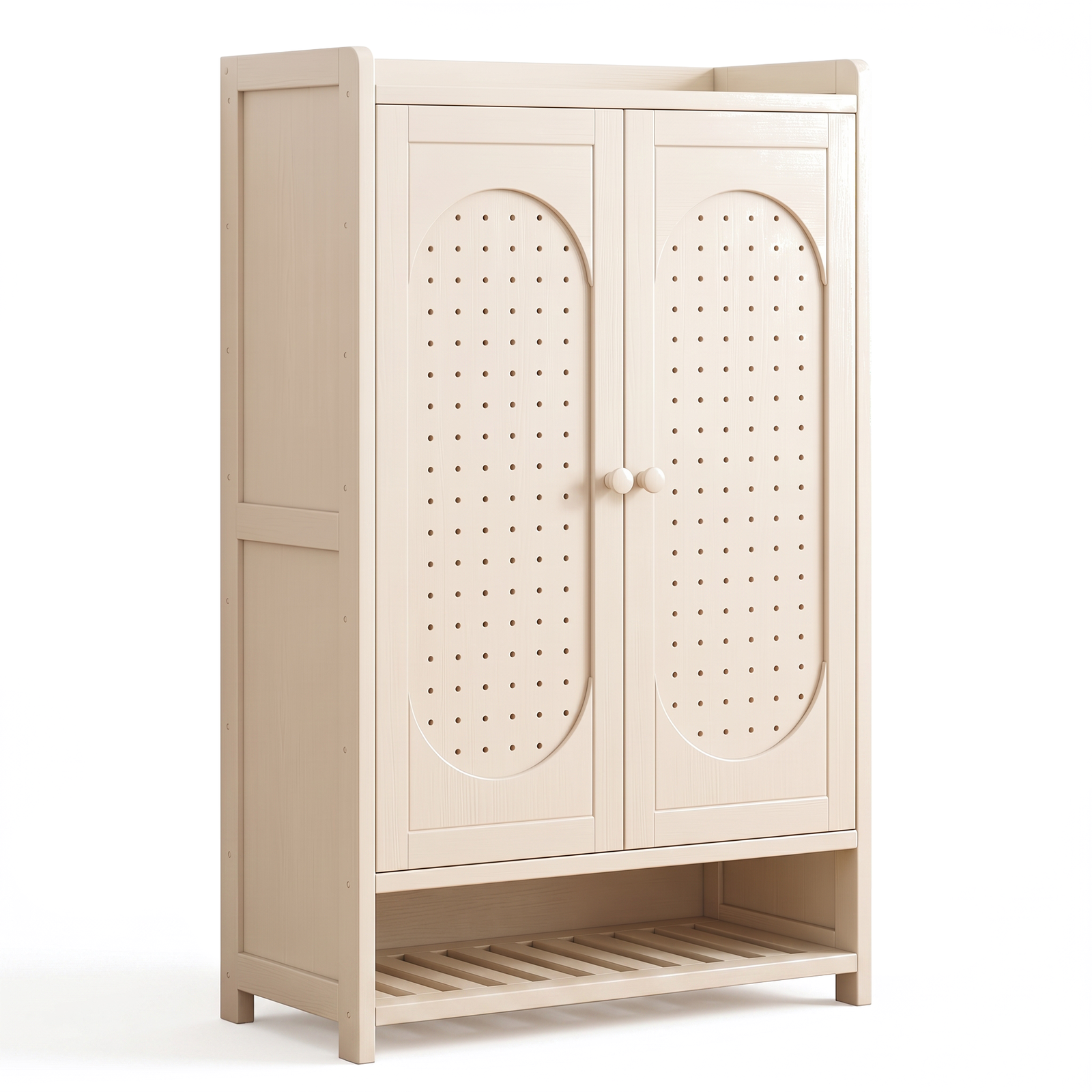 2-Door Bamboo Shoe Cabinet Storage, 8-Tier Shoe Rack w/ Adjustable Shelves, Ventilated Doors