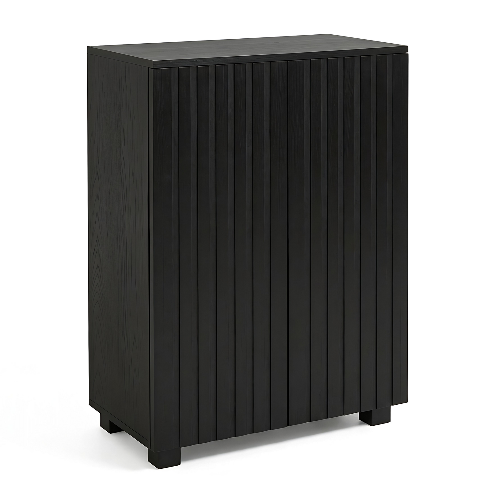 5-Tier Solid Oak Veneer Shoe Rack Storage Cabinet with Handle-Free Push-to-Open 2-Door - Black