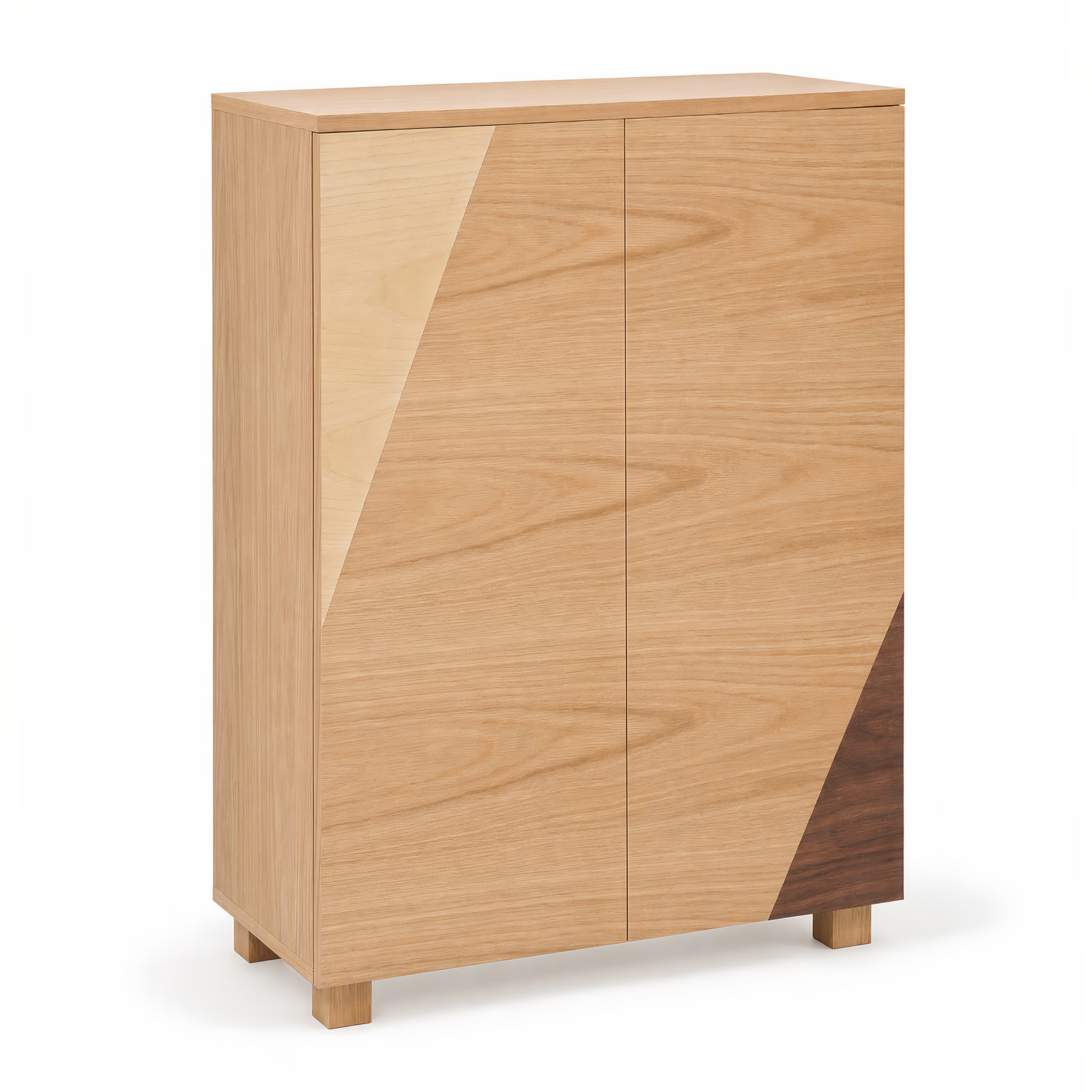 Solid Oak Veneer Shoe Rack Storage Cabinet with Handle-Free Push-to-Open 2-Door - Geometric Natural Oak
