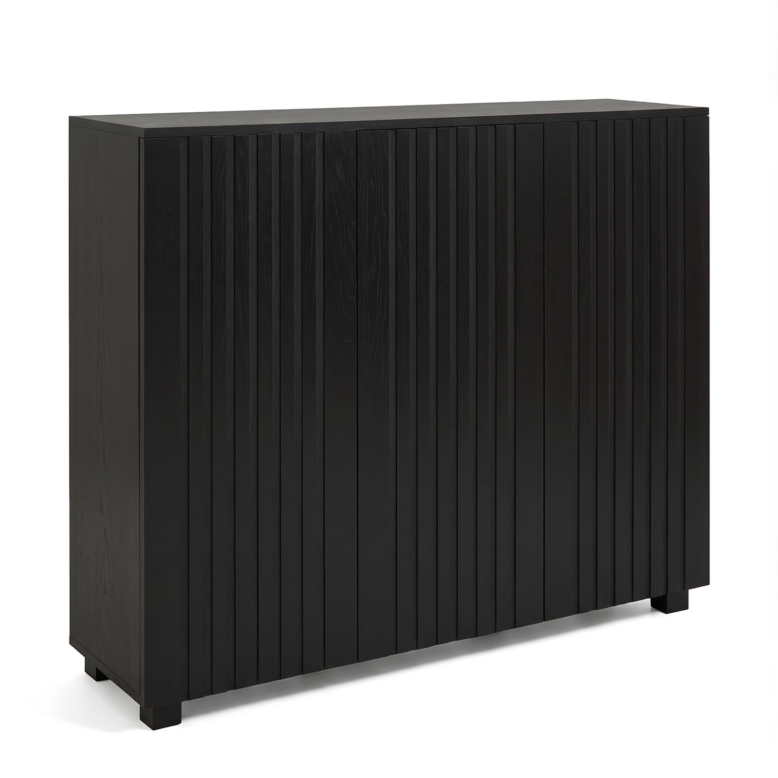5-Tier Solid Oak Veneer Shoe Rack Storage Cabinet with Handle-Free Push-to-Open 3-Door - Black