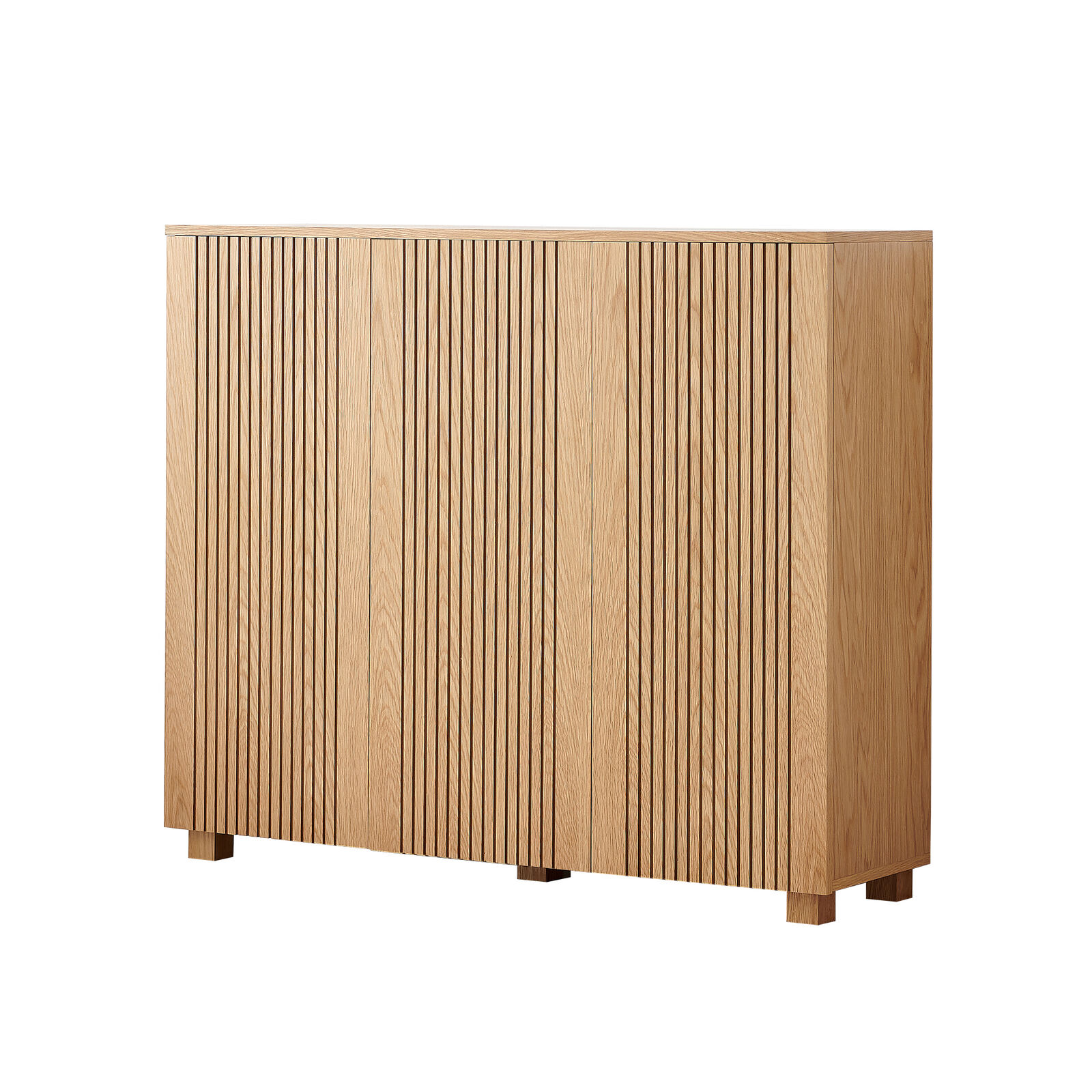 Wooden Oak Veneer Shoe Rack Storage Cabinet, Shoe Organiser Cupboard Shelf Drawer, Sleek Handle-Free Design 3-Door Storage