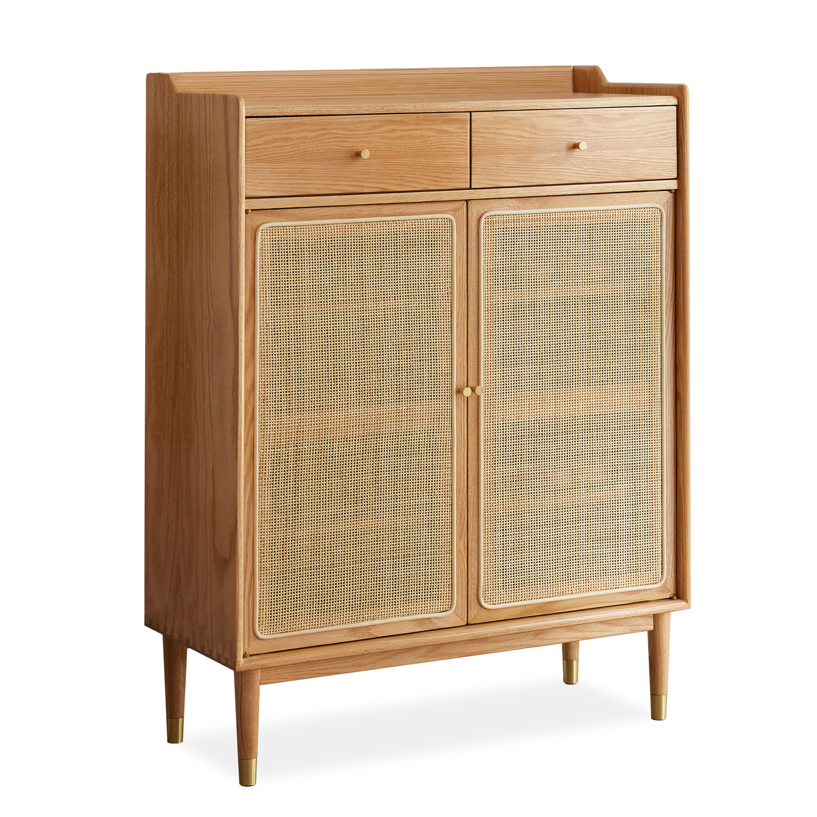 Solid American Oak Shoes Cabinet Storage Double Doors 4 Layer Shelves Drawers Organiser Home Decor
