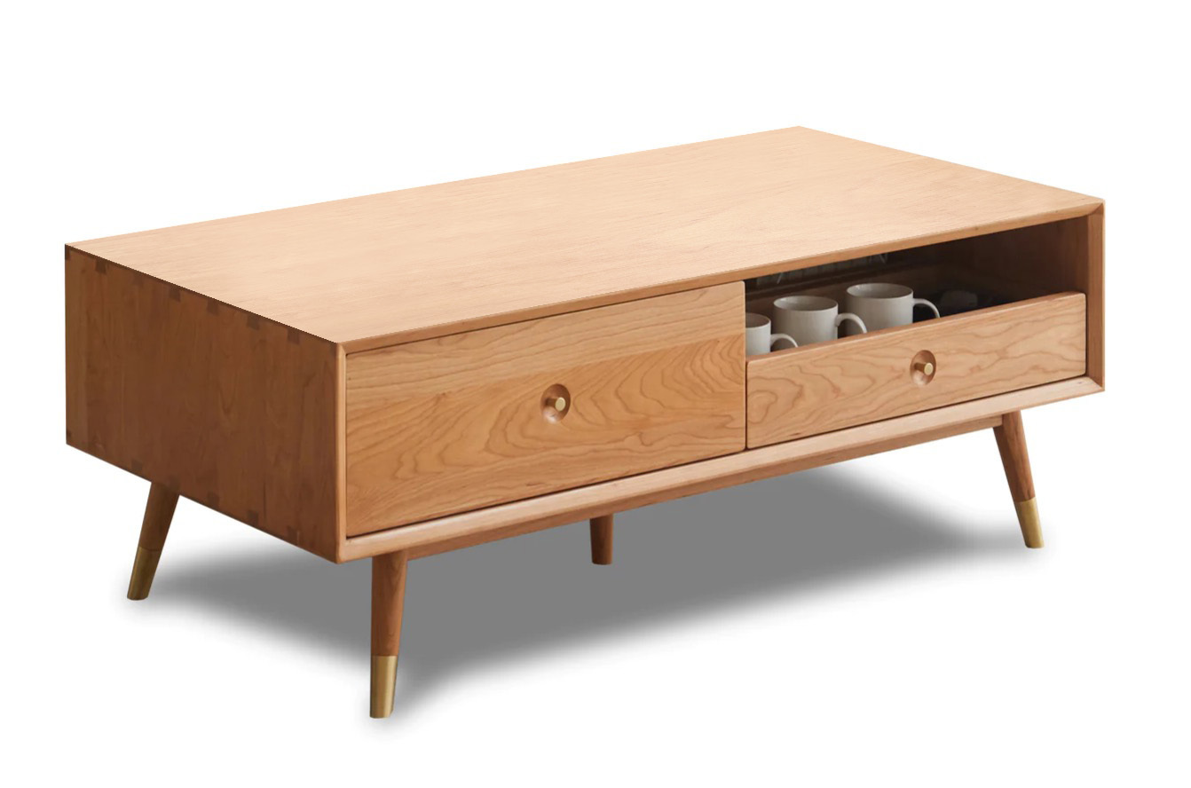 Modern Coffee Table Drawer Storage Wooden Organiser TV Stand Entertainment Cherry Wood 120cm
