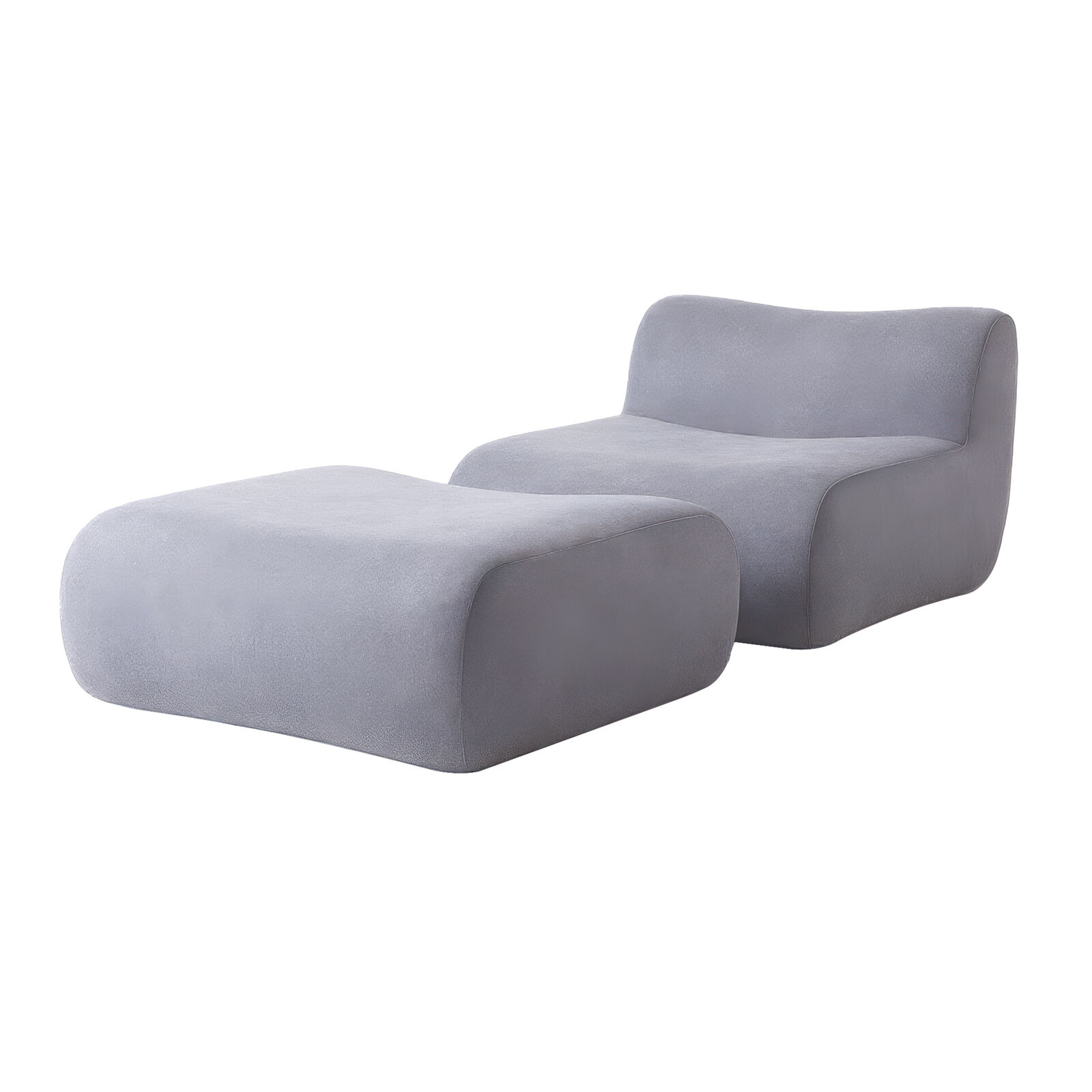 2PC Modular Sofa Lounge Set, 1 Armless Chair & 1 Ottoman, Modern Ergonomic Grey Accent Chair with Sofa Pad, High-Resilience Foam, Durable Frame
