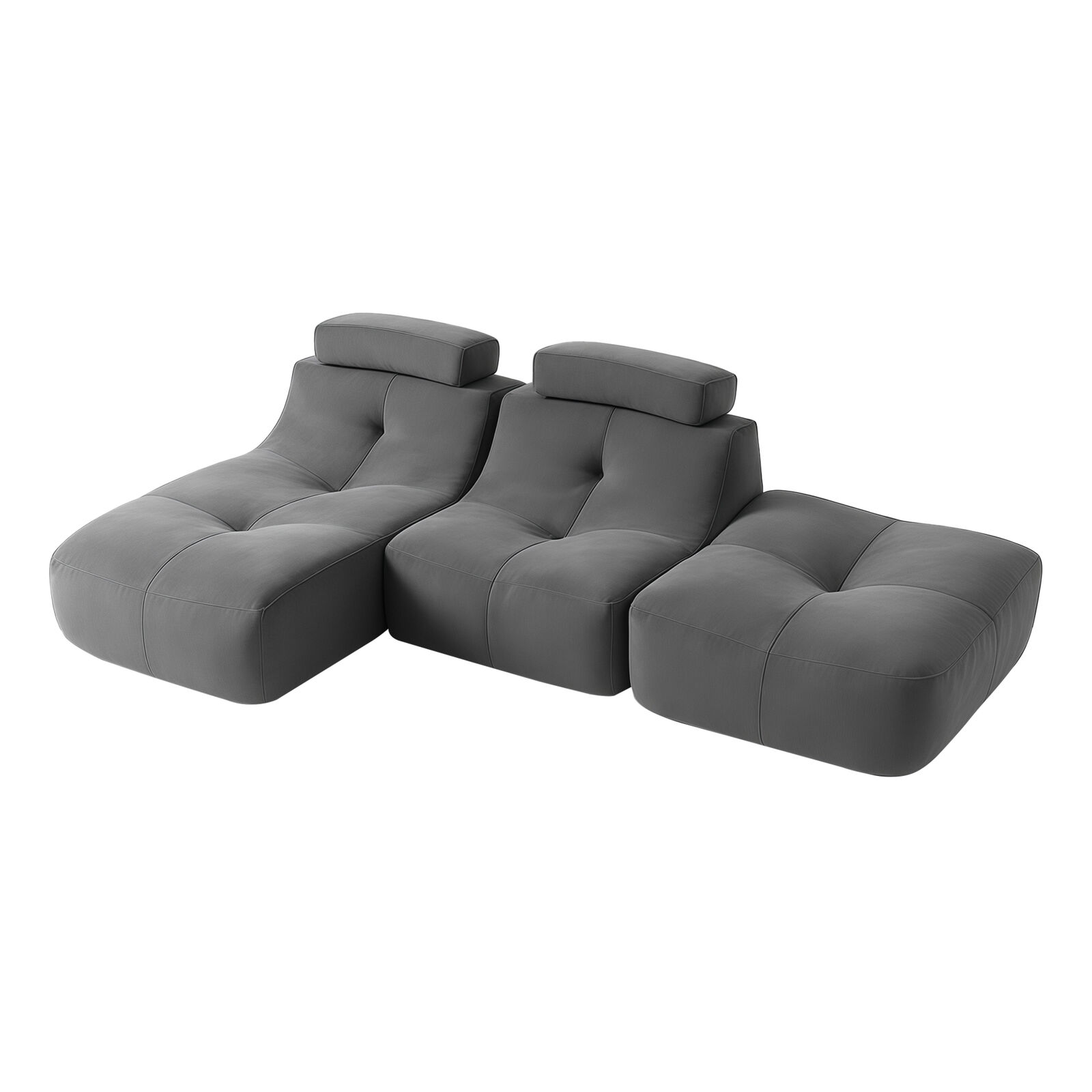 3PC Ergonomic Modular Lounge Sofa Set,1-3 Seater Deep Grey Sofa,Ottoman, Chaise, Armless Chair, High-Density Foam & Built-in Headrests