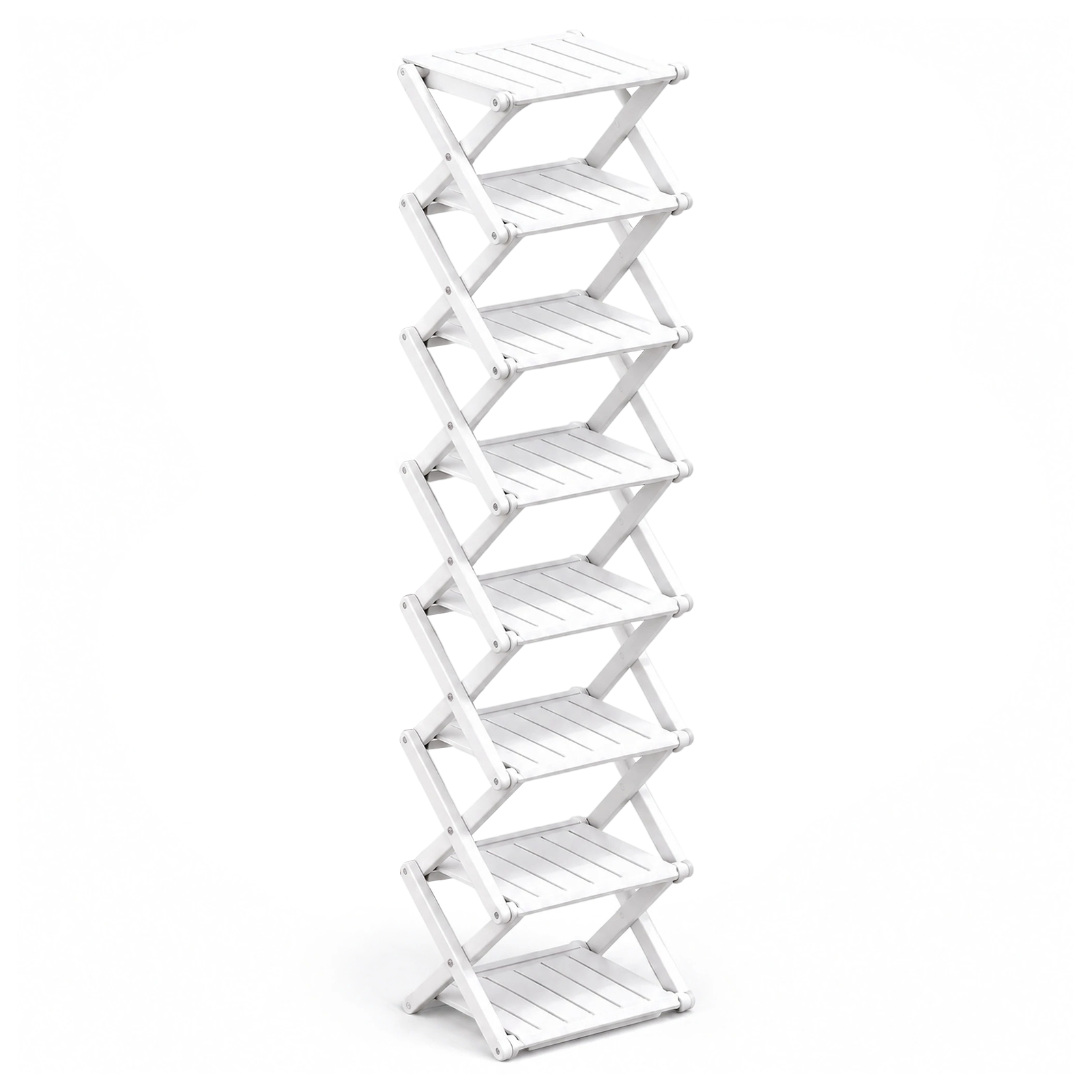 8-Tier Foldable Shoe Rack Storage, Bamboo Shoe Organiser & Plant Stand with X-Shaped Frame