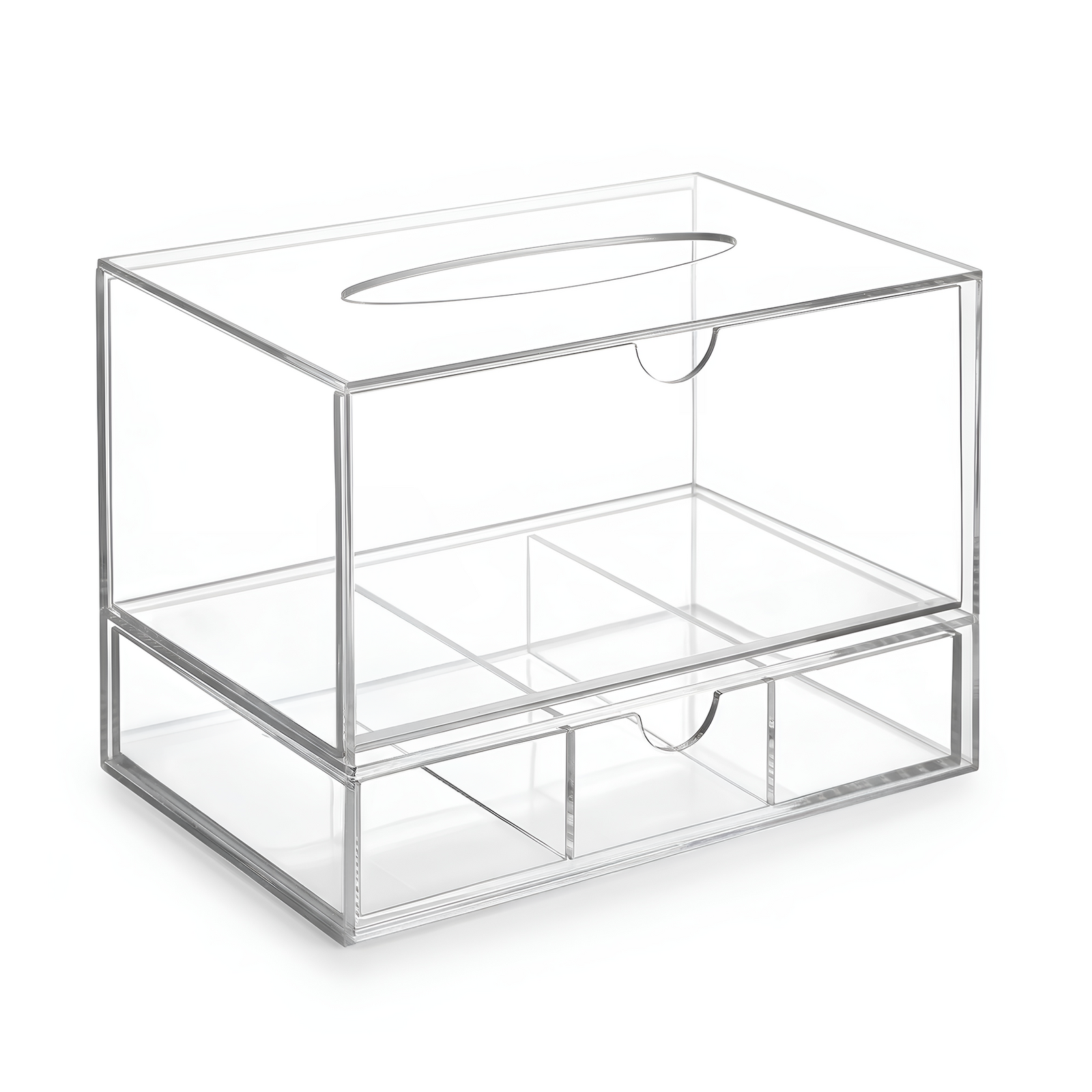 Acrylic Tissue Box with Drawers, 2-Tier Multipurpose Tissue Holder & Organiser, Clear