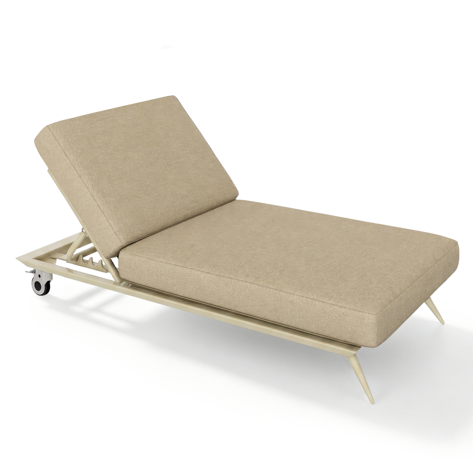 Single Light Brown Reclining Sun Lounger, Outdoor Folding Sunbed, Sofa Day Bed, Lightweight Frame w/ Wheels Outdoor Furniture
