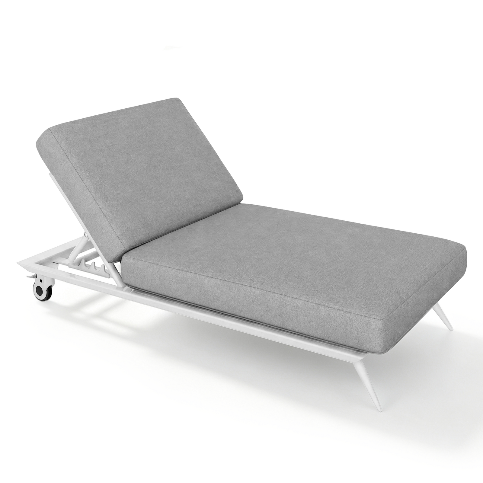 Single Grey Reclining Sun Lounger, Outdoor Folding Sunbed, Sofa Day Bed, Adjustable Backrest, Lightweight Frame w/ Wheels Outdoor Furniture