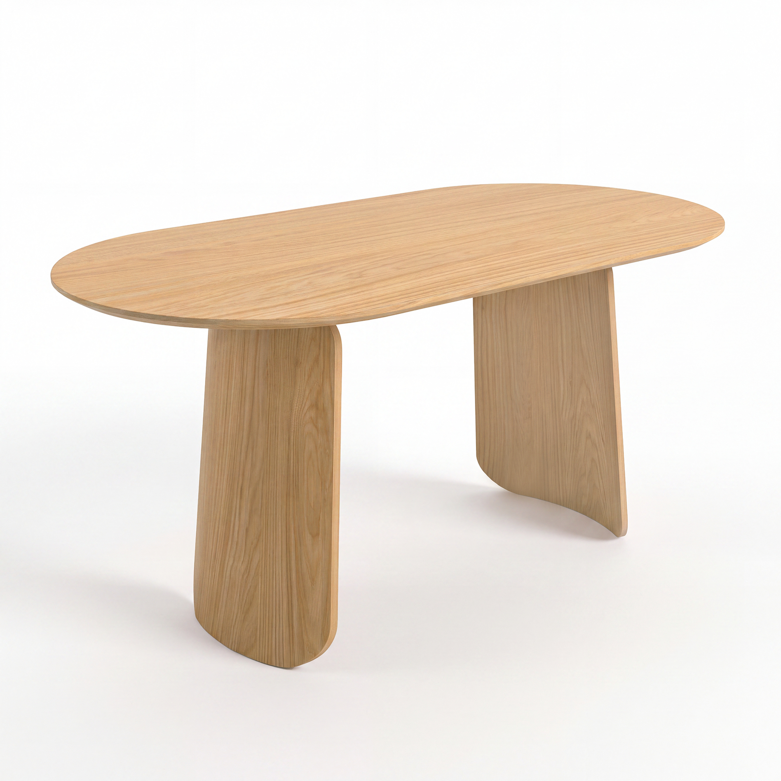 160cm Solid Oak Veneer Dining Table & Office Desk for 6-8, Modern Scandi Desk with Curved Panel Legs, 160 x 80 x 75 cm