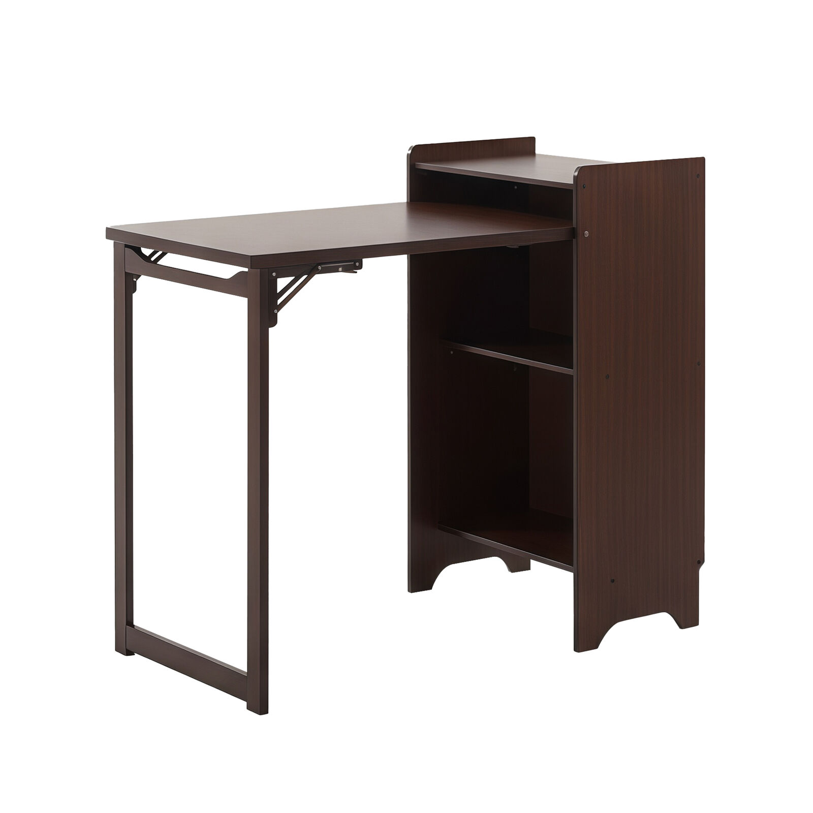 Collapsible Bamboo Wood Folding Computer Desk Workstation w/ Built-In Bookshelf,Fold-Out Convertible Writing Desk Storage Cabinet, Easy Assembly