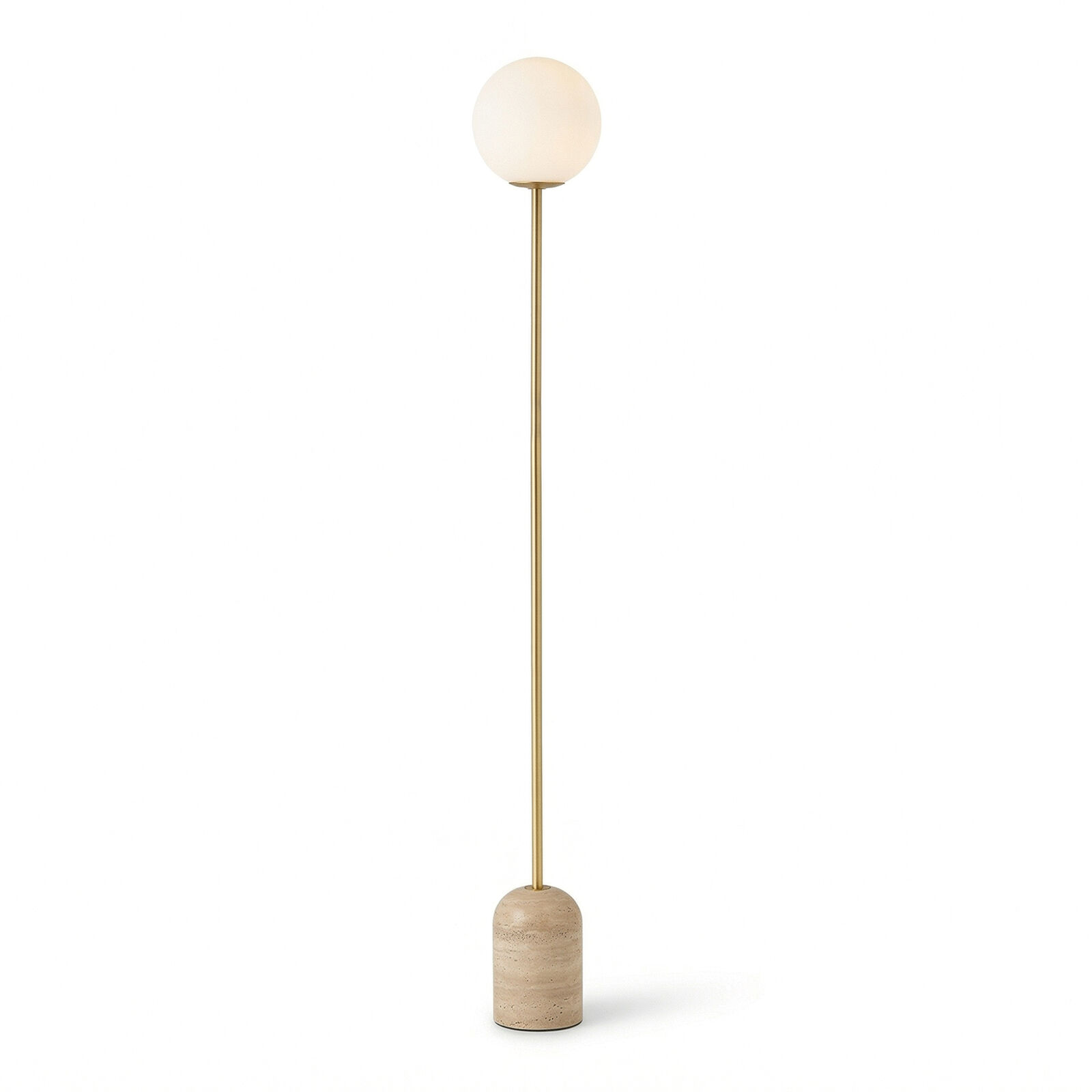 Modern Travertine Floor Lamp - Minimalist Gold & Glass Globe Standing Light for Mid-Century Living Room Decor (1580mm)
