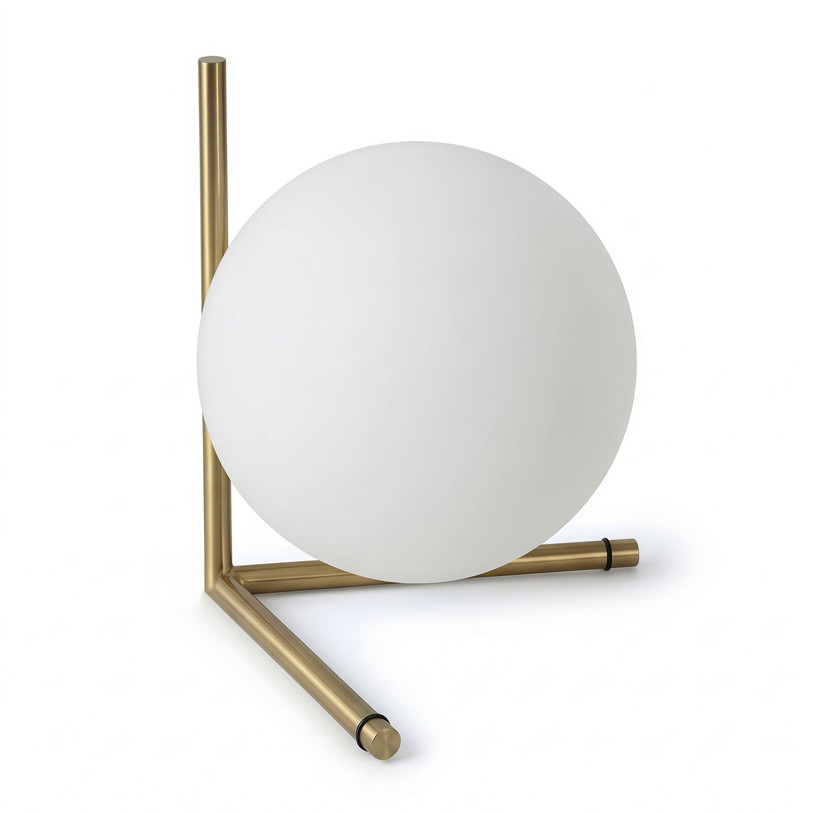 Modern Globe Table Lamp, Minimalist Glass Orb Desk Light with Geometric Brass Frame, Mid-Century Balanced Sculpture Bedside Lamp (Gold)