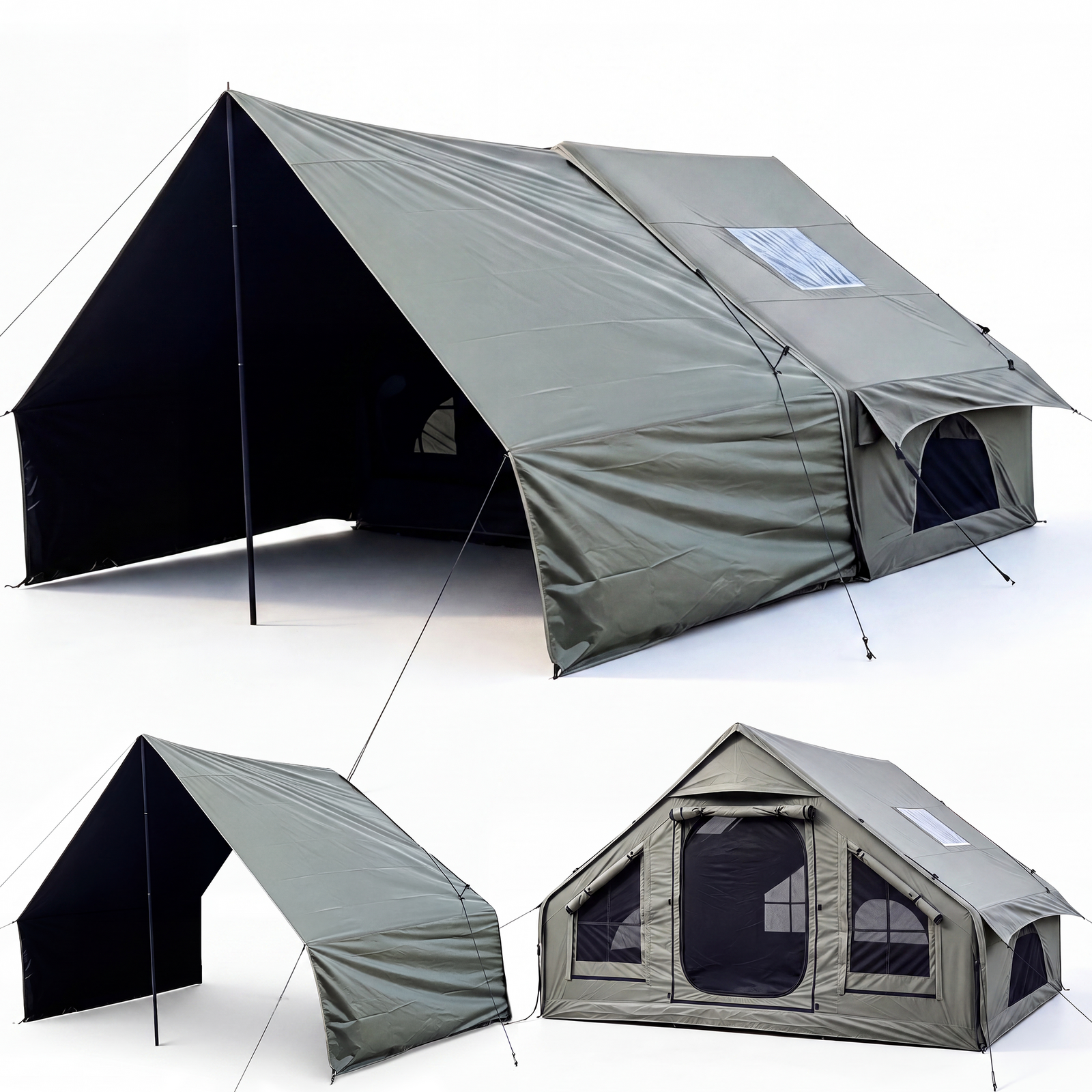 Inflatable Tech Cotton Tent, Portable All-Season Pop Up Waterproof, Breathable, Fire-Resistant 6 People Camping Tent, Sets Up in 5 Minutes