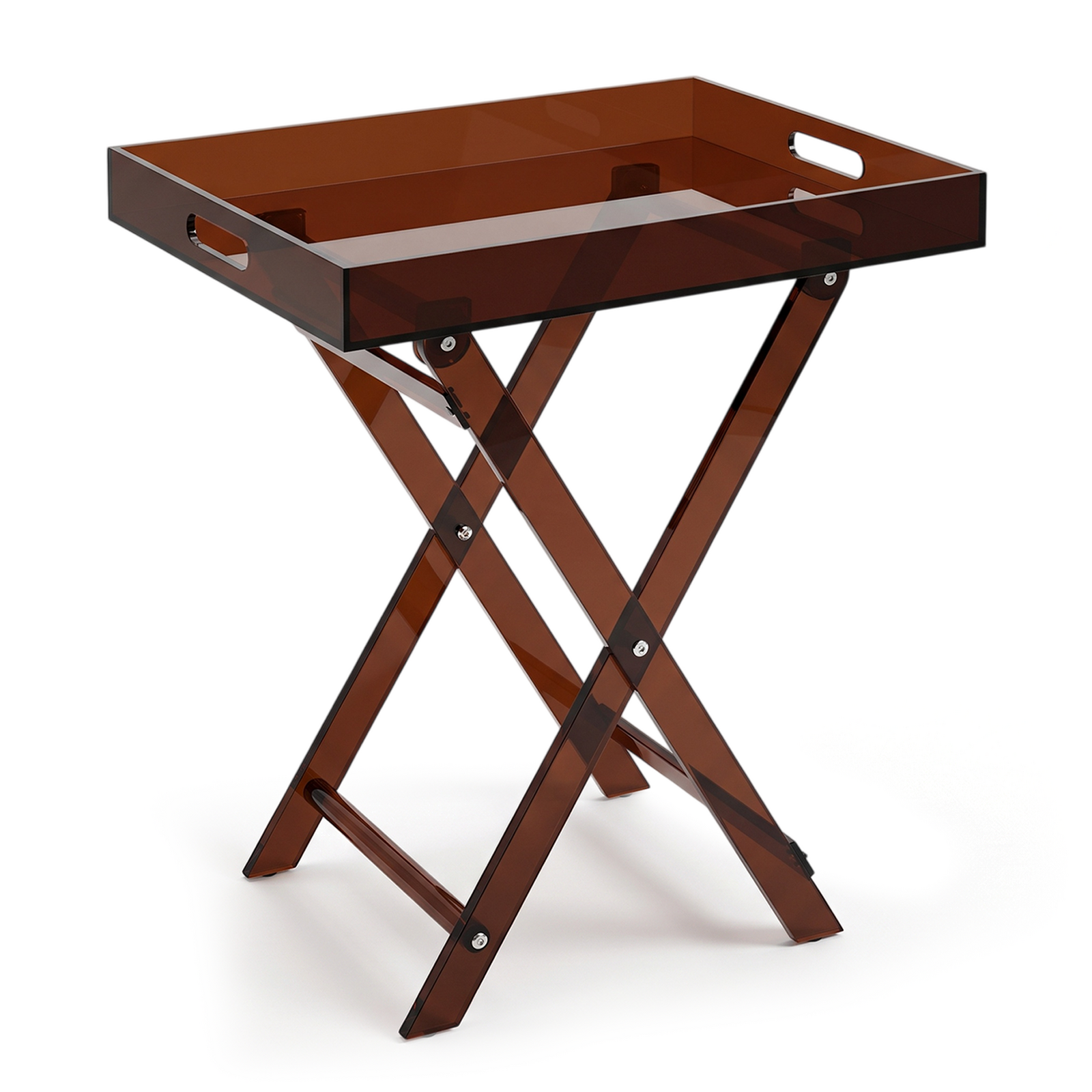 Acrylic Folding Tray Table, 51x36x61cm, Portable Snack Coffee Side Table, Brown