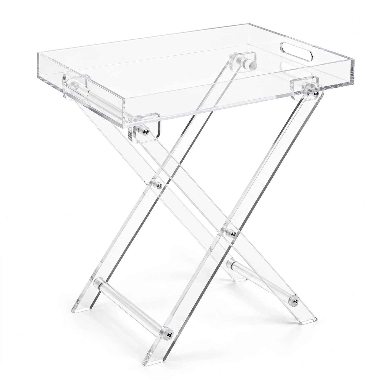 Acrylic Folding Tray Table, 51x36x61cm, Portable Snack Coffee Side Table, Clear